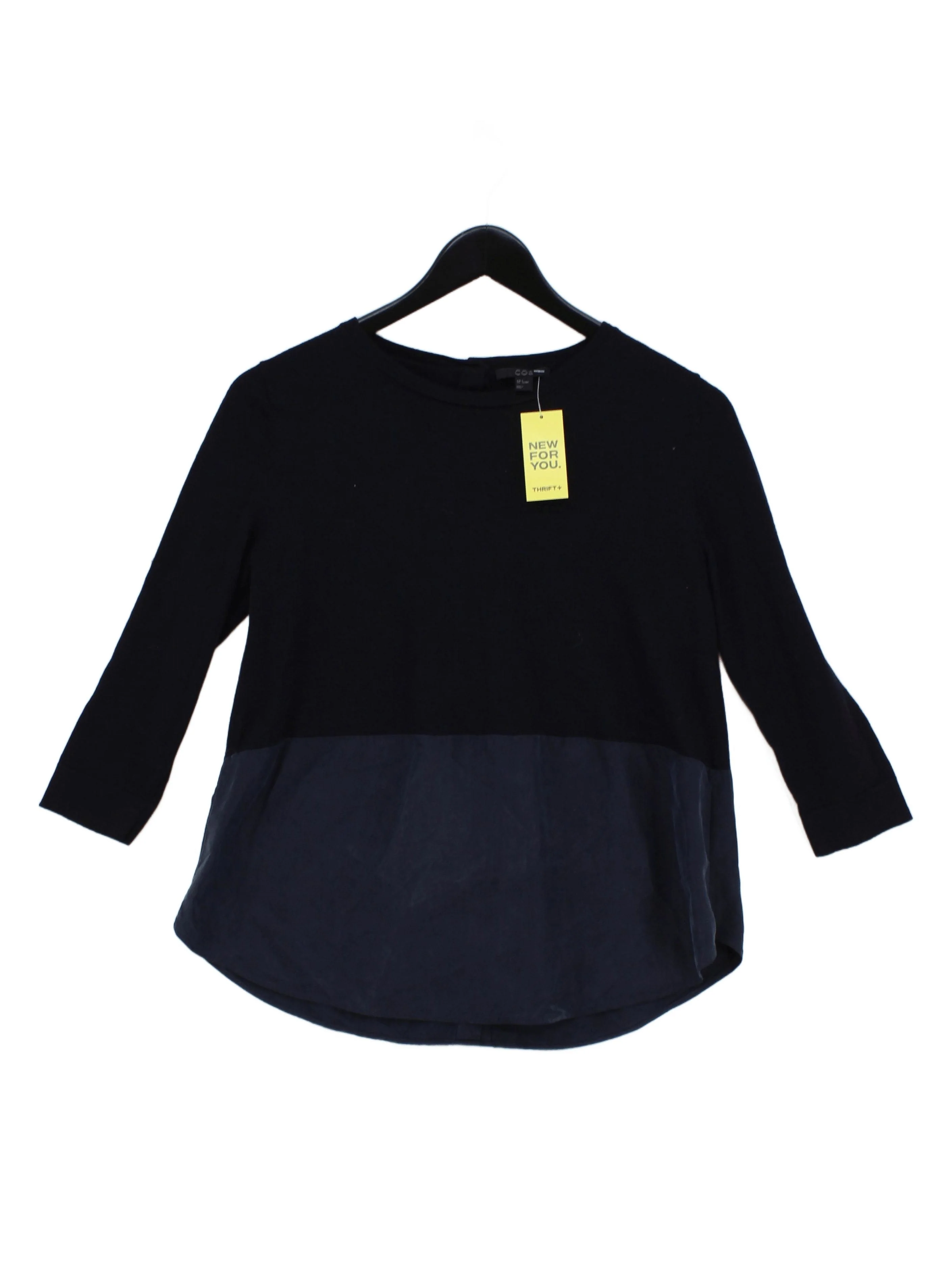 COS Women's Top S Black Wool with Silk 3/4 Sleeve Crew Neck Basic