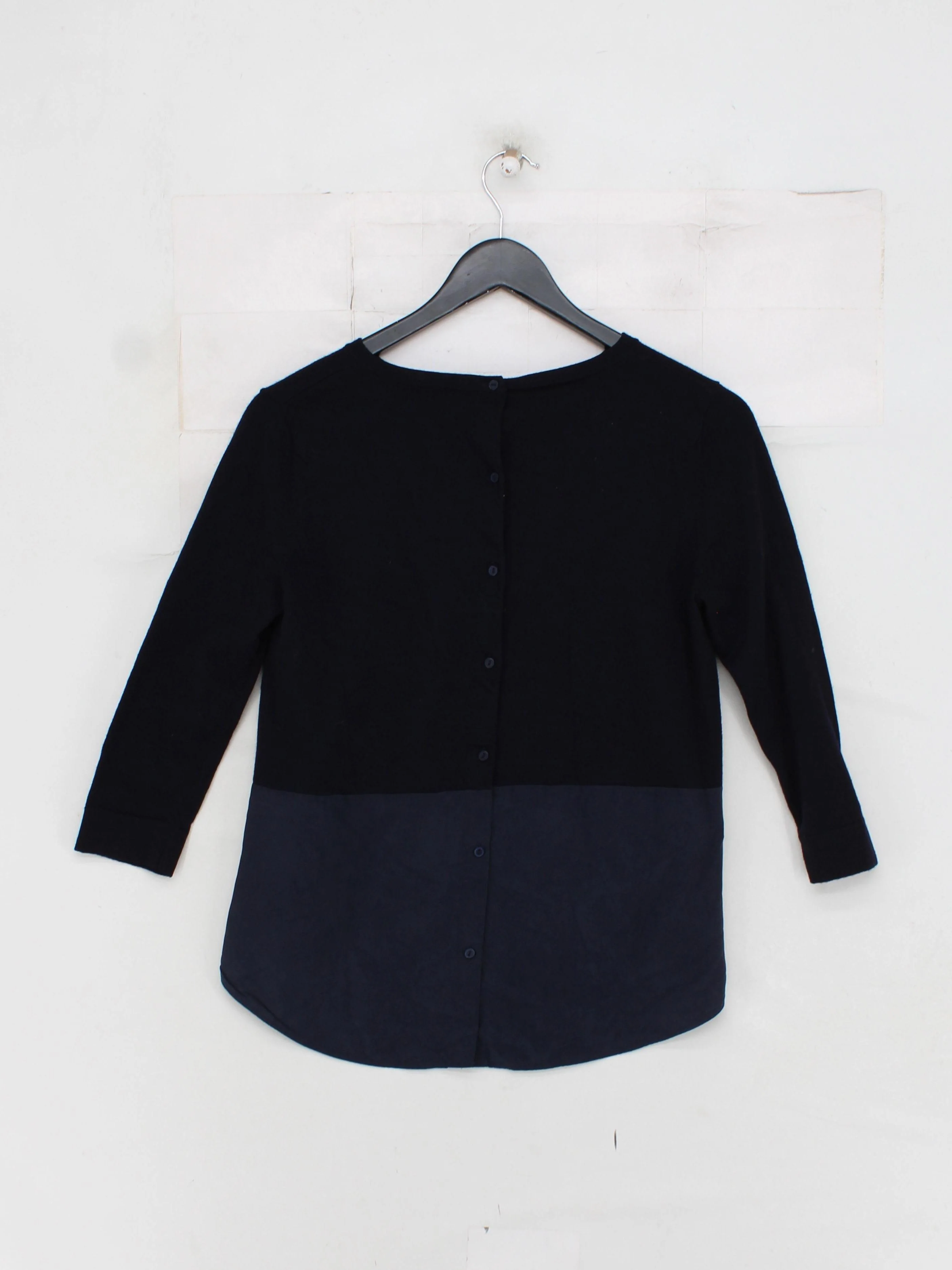 COS Women's Top S Black Wool with Silk 3/4 Sleeve Crew Neck Basic - Image 2