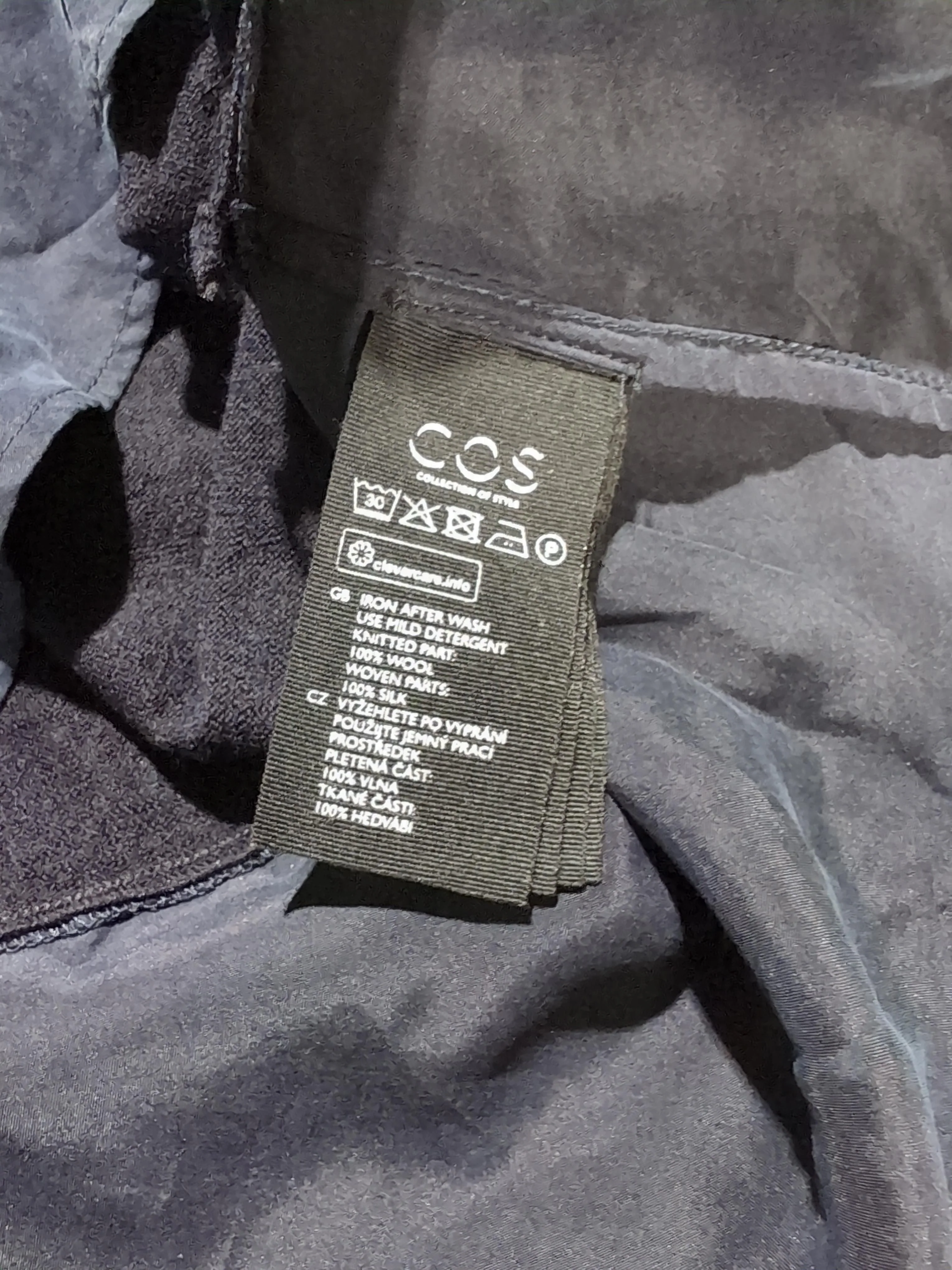 COS Women's Top S Black Wool with Silk 3/4 Sleeve Crew Neck Basic - Image 7