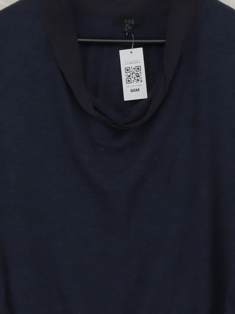 COS Women's Top S Blue Wool with Silk Long Sleeve V-Neck Basic - Image 3