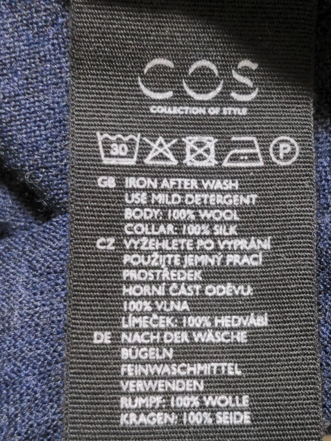COS Women's Top S Blue Wool with Silk Long Sleeve V-Neck Basic - Image 6