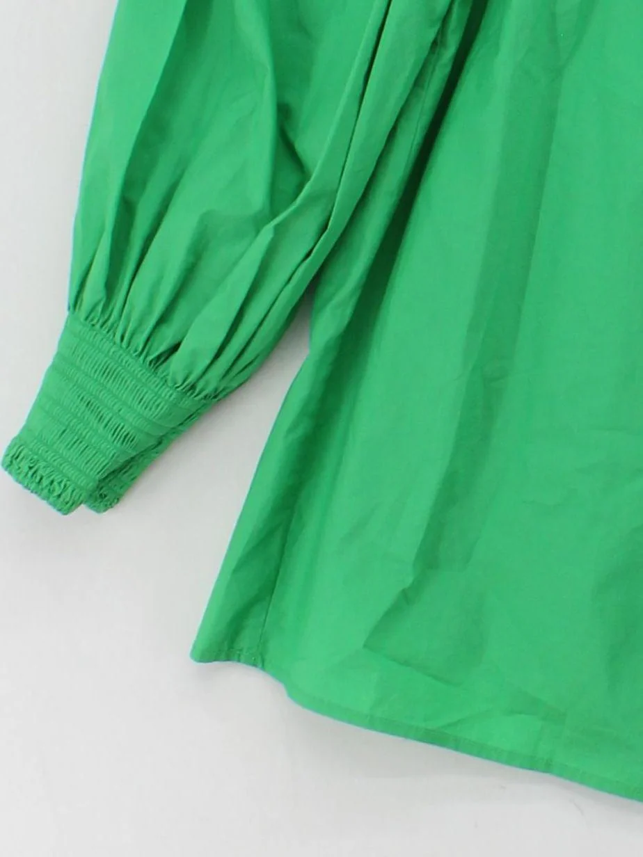 COS Women's Top S Green 100% Cotton Long Sleeve High Neck Basic - Image 4