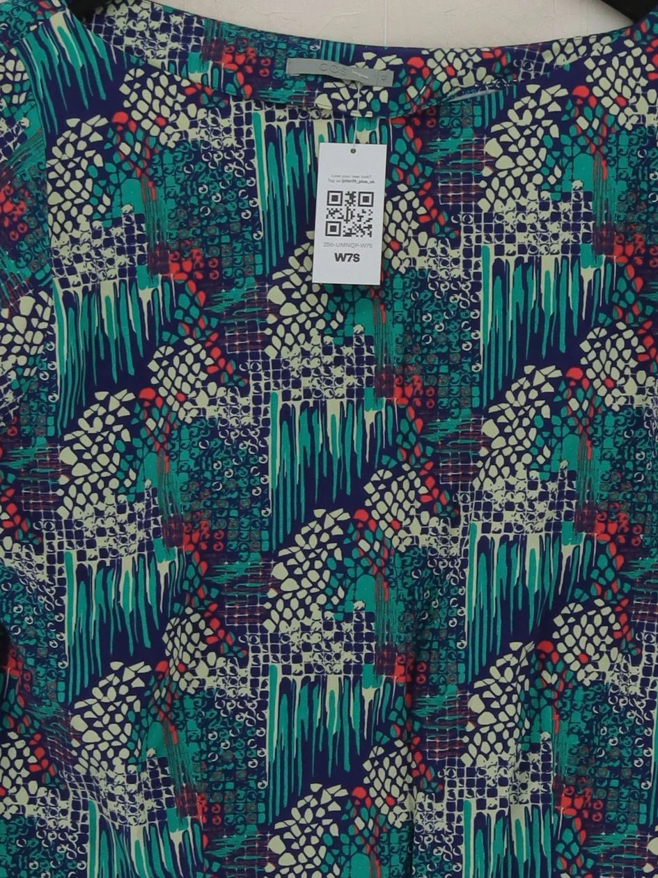 COS Women's Top S Multi Silk with Cotton 3/4 Sleeve Round Neck Basic - Image 3