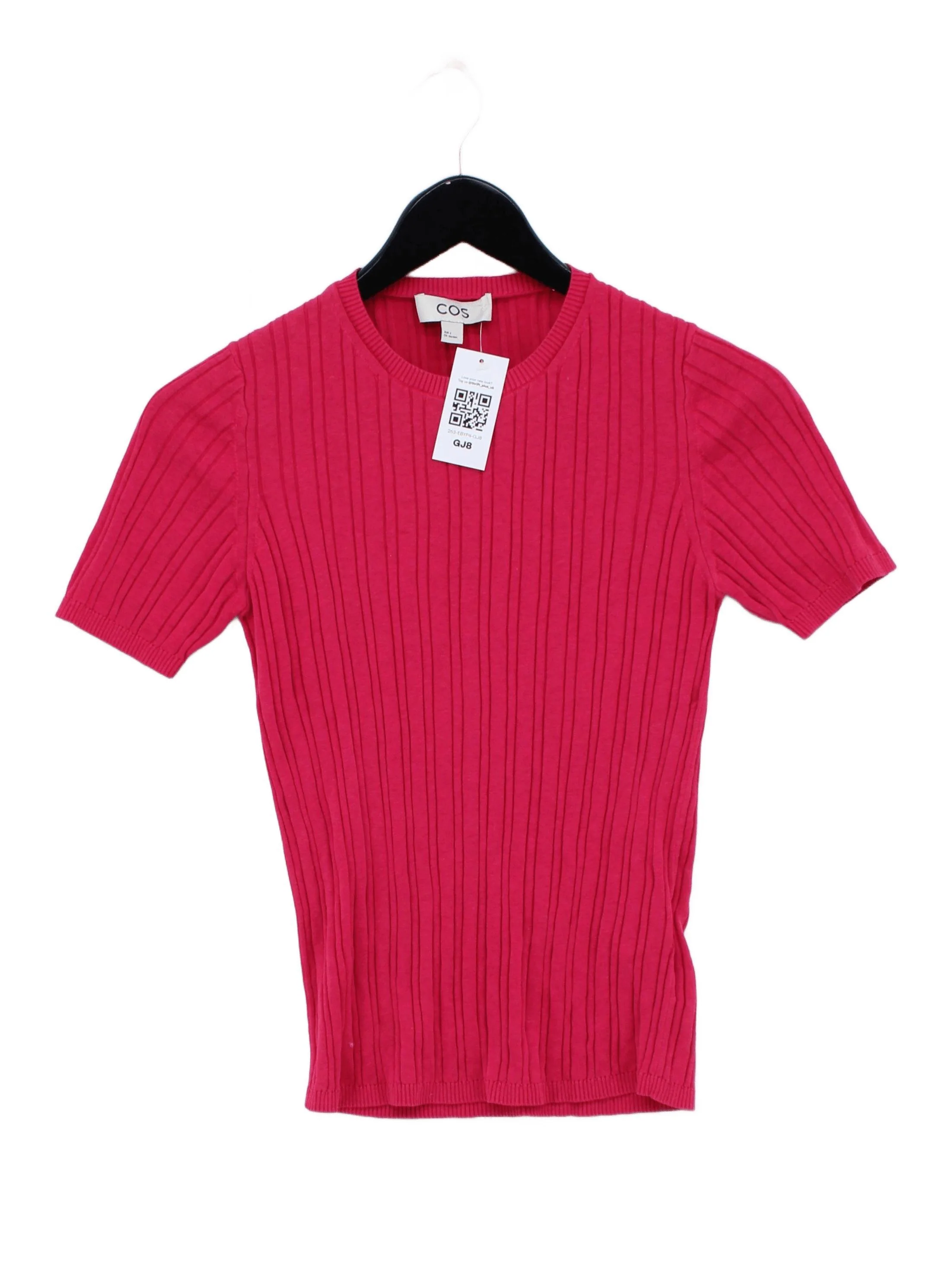 COS Women's Top S Pink Silk with Cotton Short Sleeve Round Neck Basic
