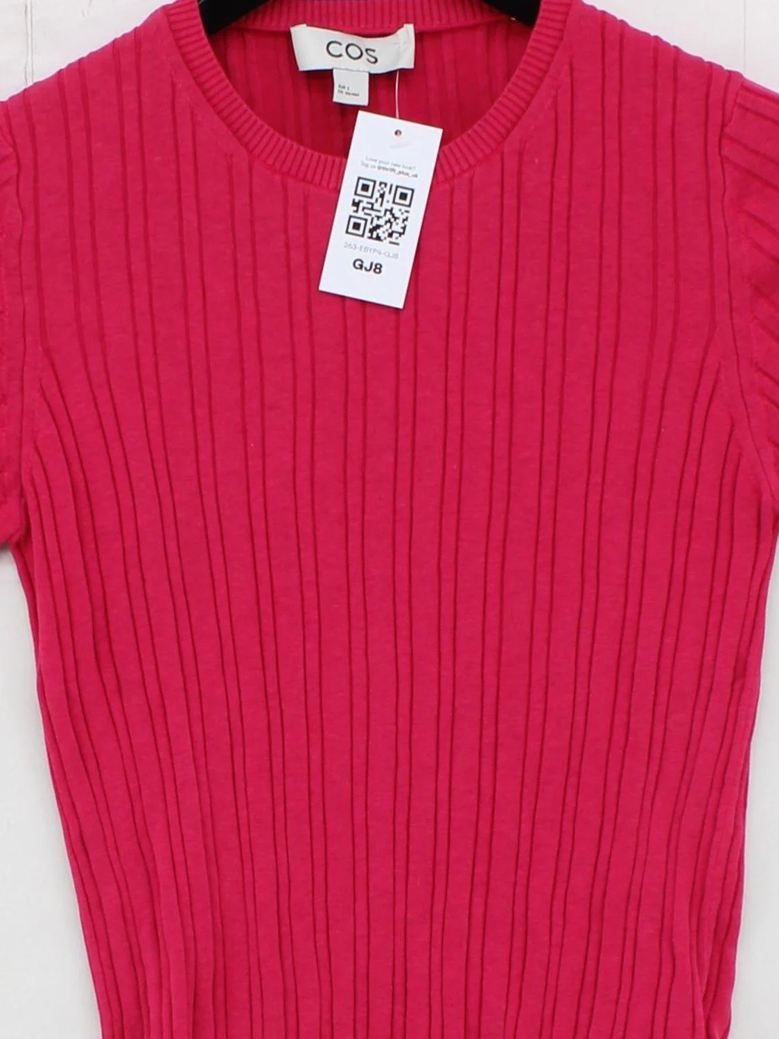 COS Women's Top S Pink Silk with Cotton Short Sleeve Round Neck Basic - Image 3