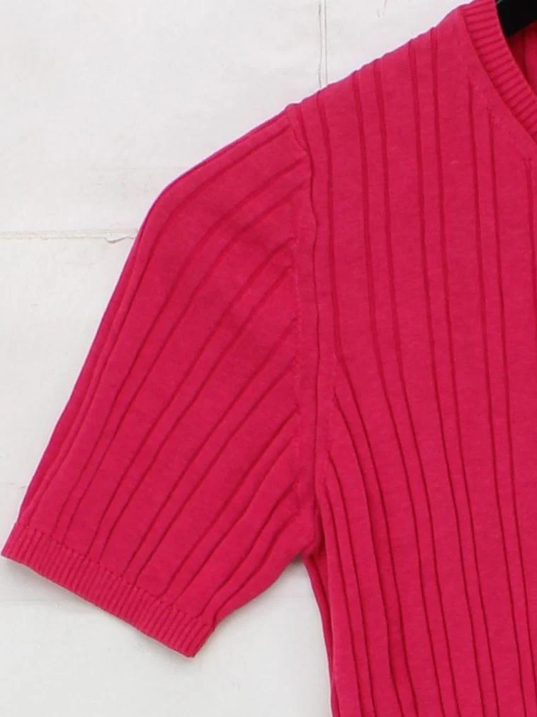 COS Women's Top S Pink Silk with Cotton Short Sleeve Round Neck Basic - Image 4
