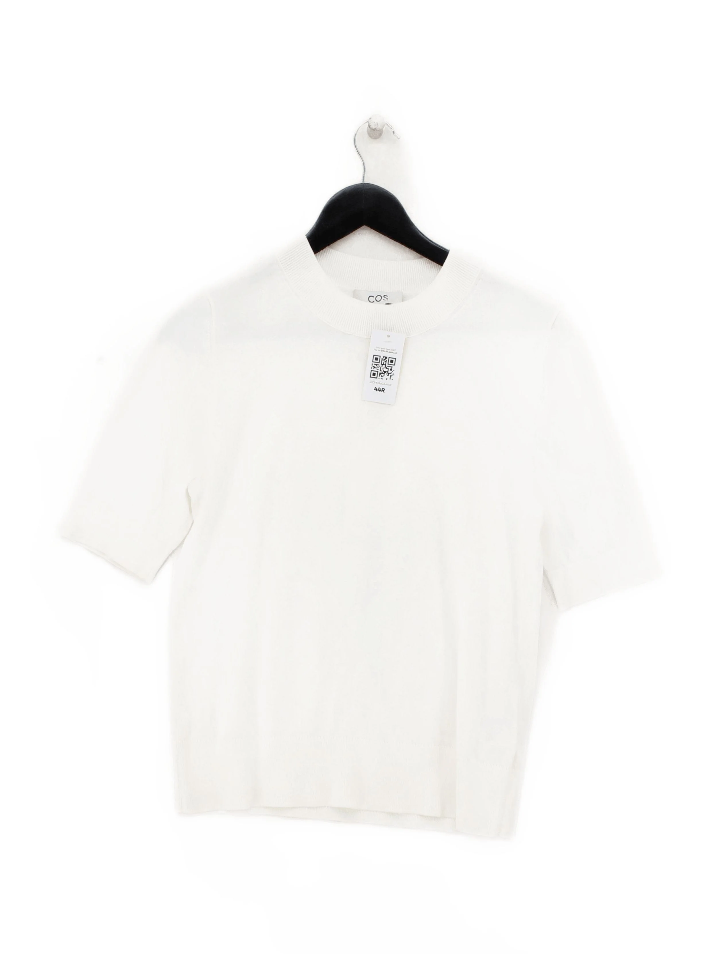 COS Women's Top S White 100% Cotton Short Sleeve Round Neck Basic