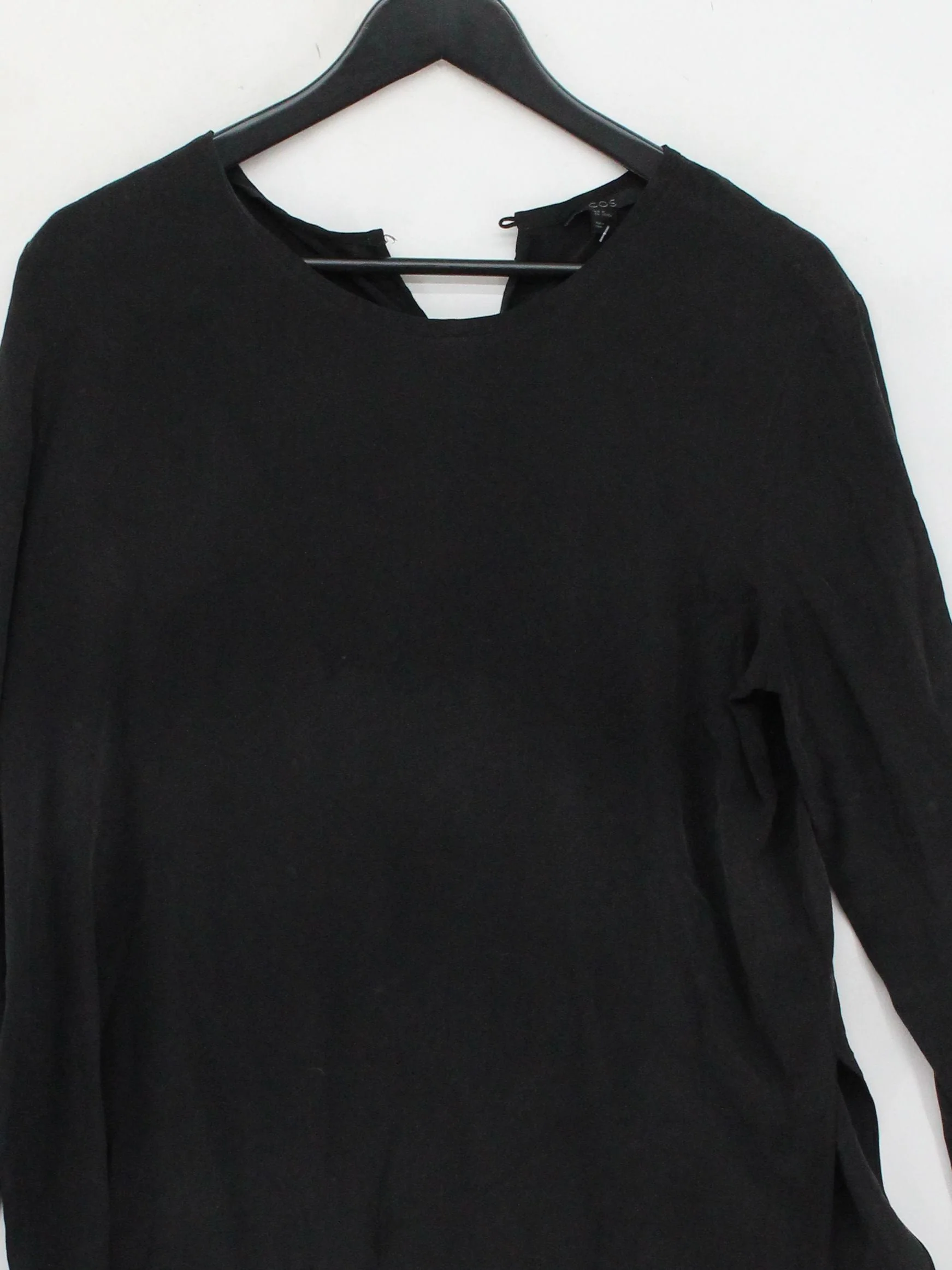 COS Women's Top UK 12 Black 100% Silk Long Sleeve Round Neck Tunic - Image 3