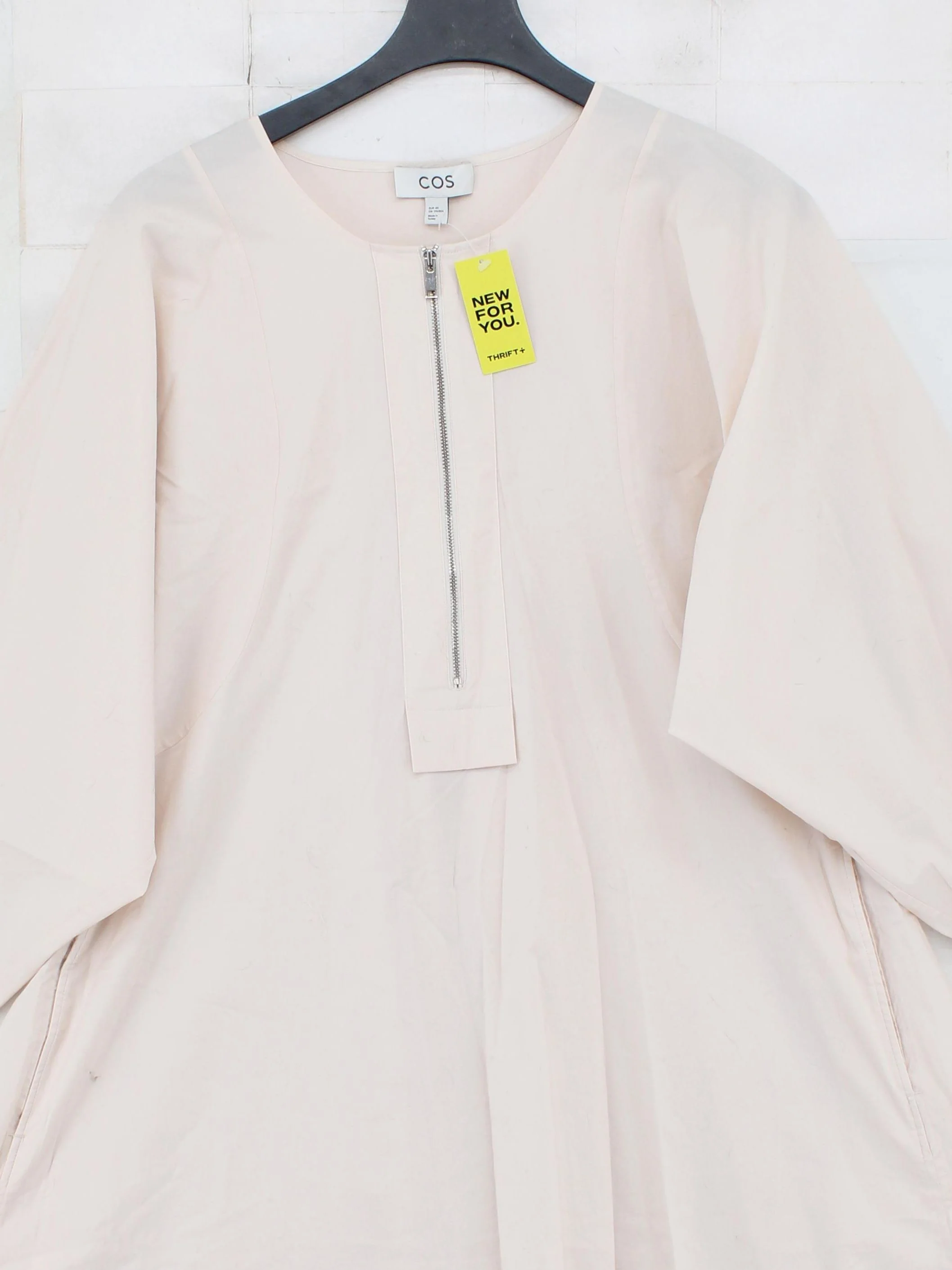 COS Women's Top UK 12 Cream Cotton with Elastane Long Sleeve Crew Neck Tunic - Image 3