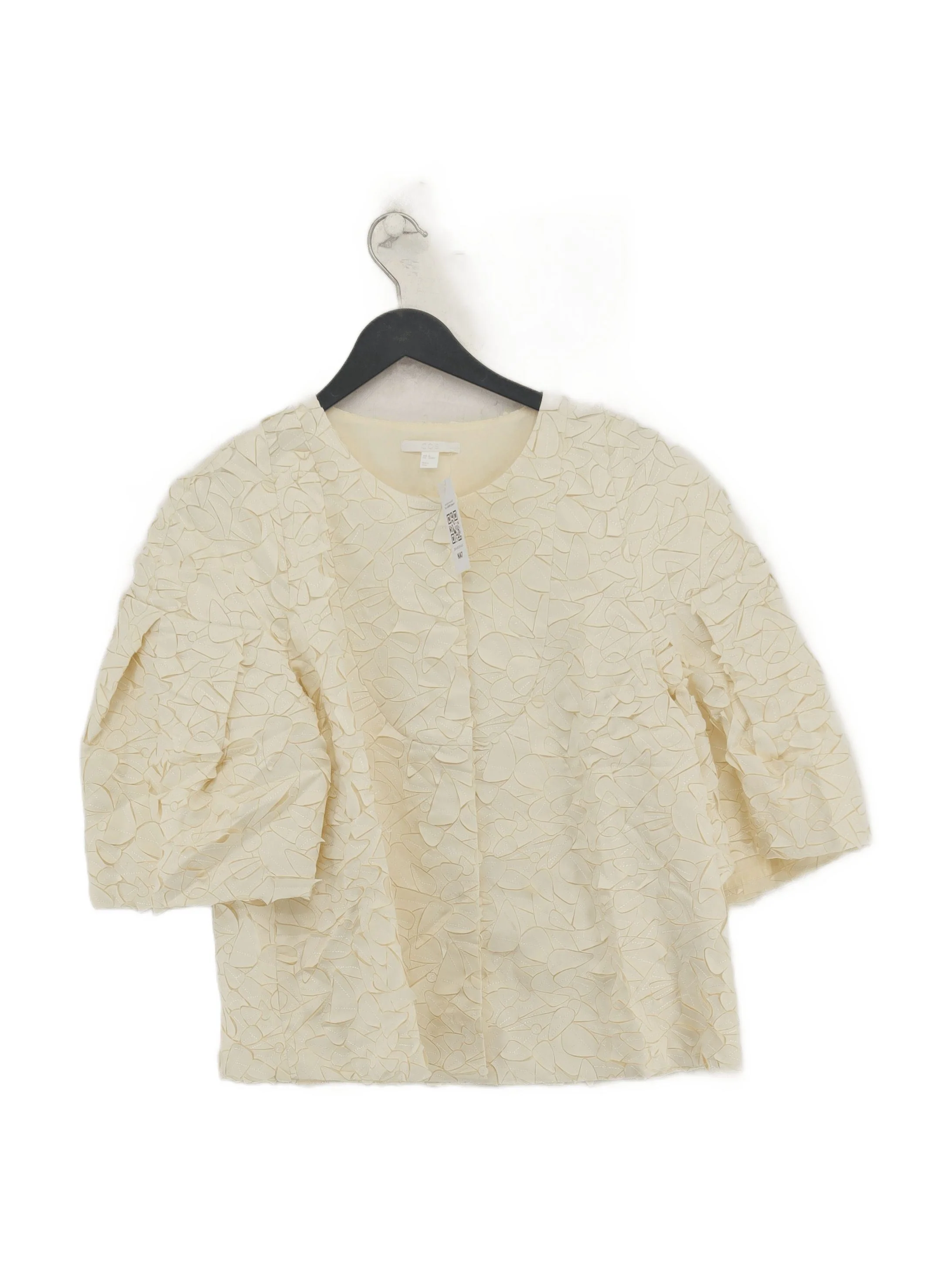 COS Women's Top UK 12 Cream Polyester with Cotton 3/4 Sleeve Round Neck Basic