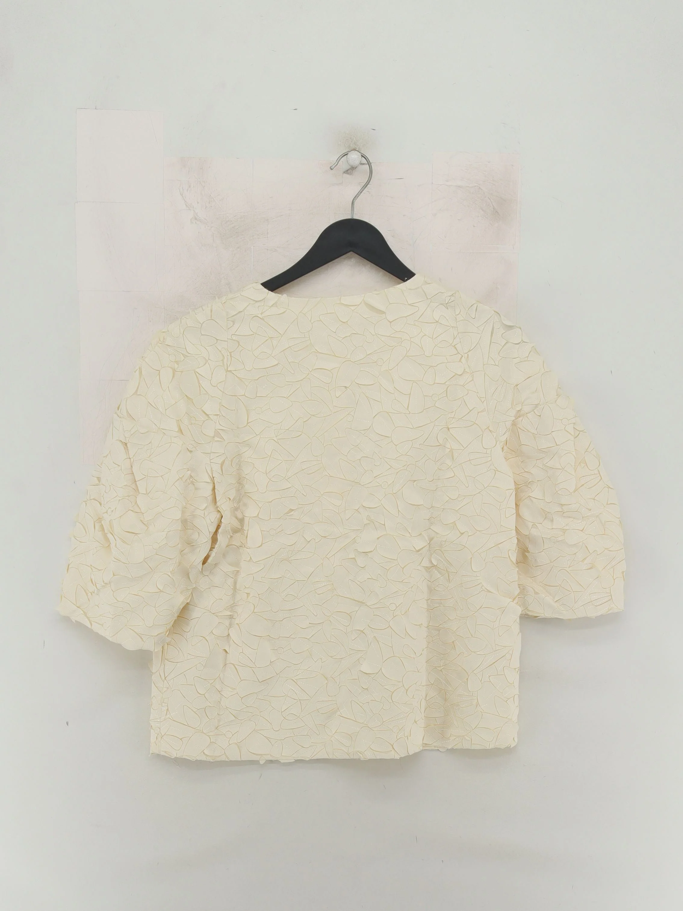 COS Women's Top UK 12 Cream Polyester with Cotton 3/4 Sleeve Round Neck Basic - Image 2