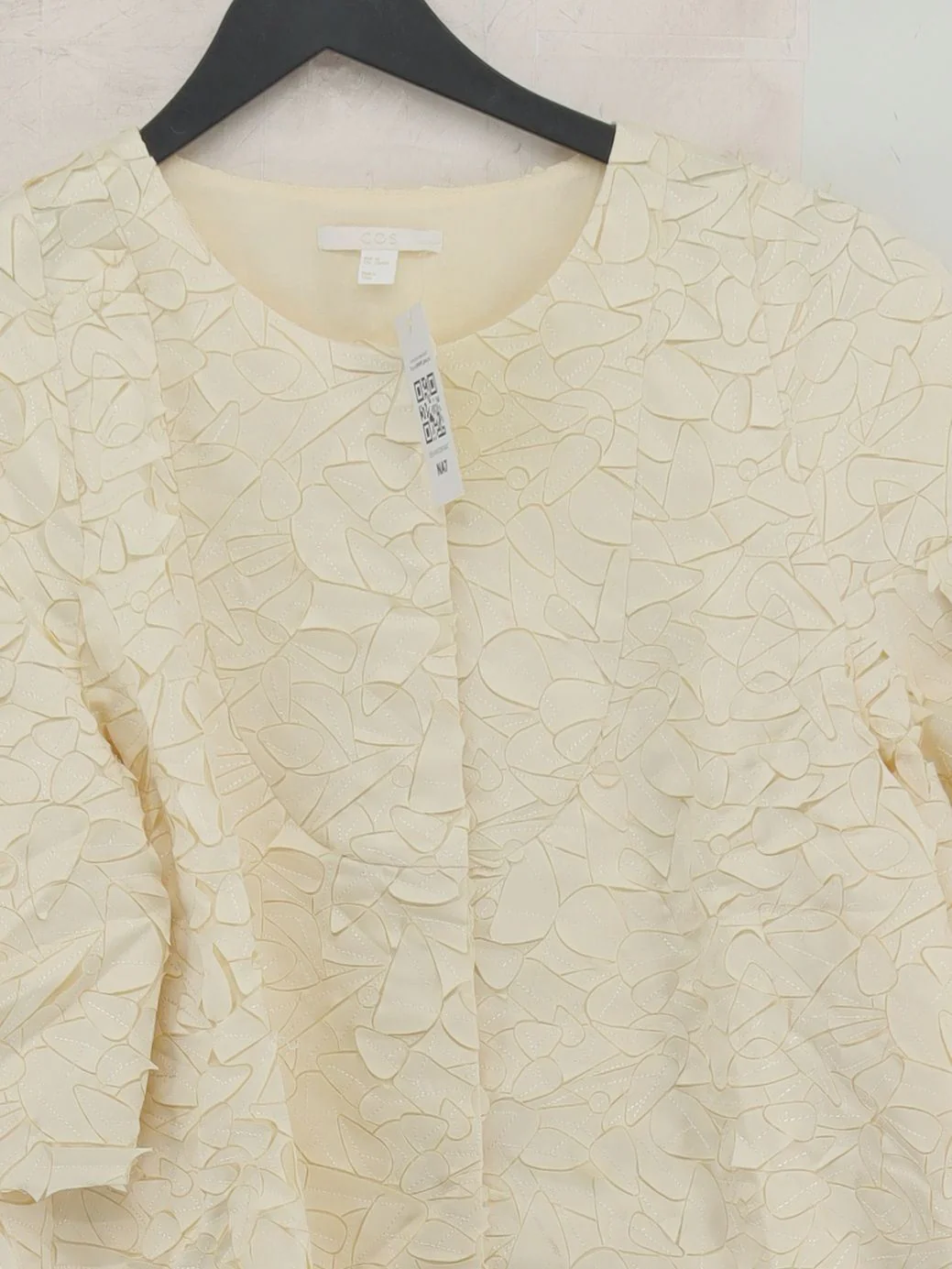COS Women's Top UK 12 Cream Polyester with Cotton 3/4 Sleeve Round Neck Basic - Image 3