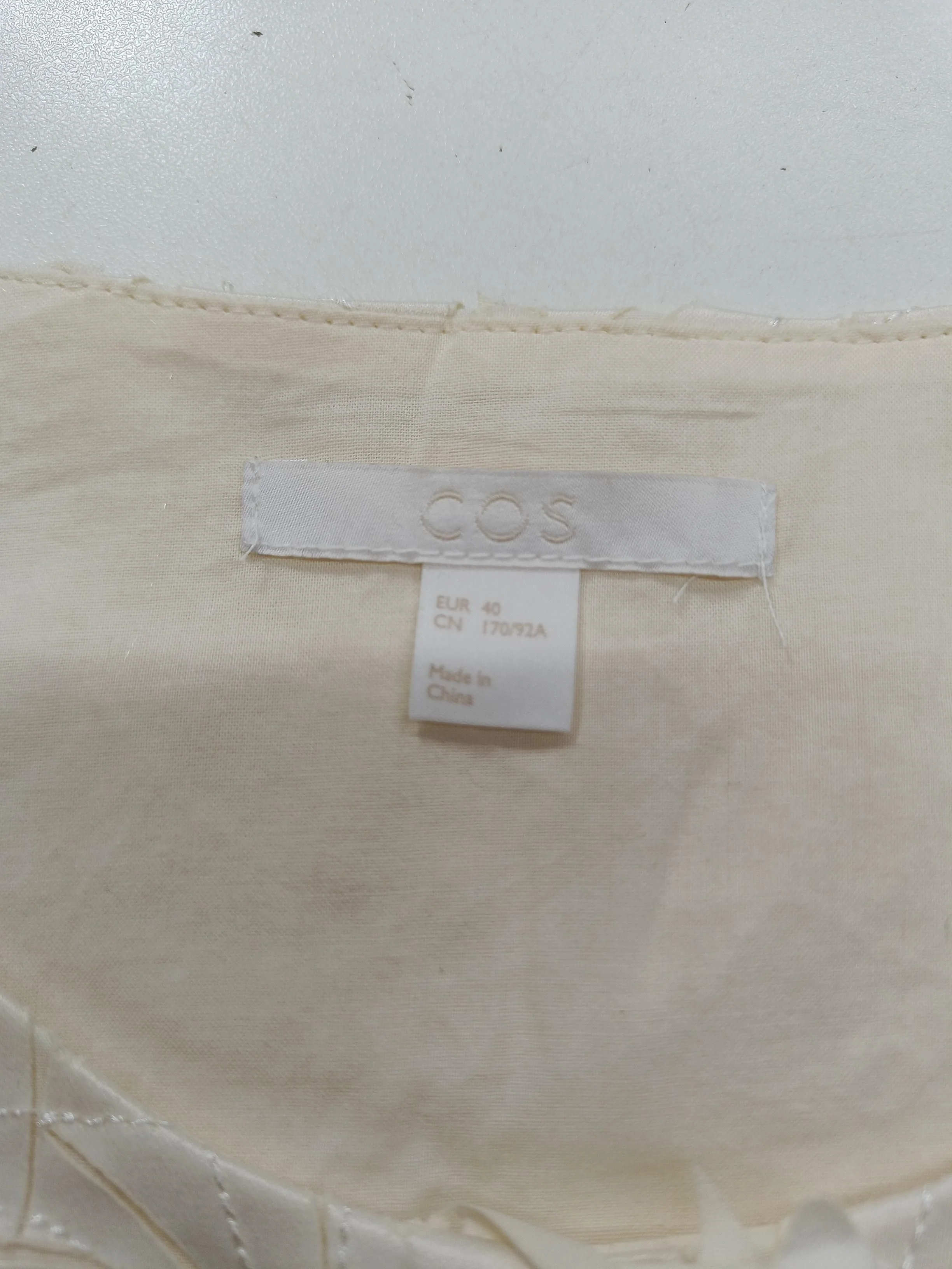 COS Women's Top UK 12 Cream Polyester with Cotton 3/4 Sleeve Round Neck Basic - Image 5