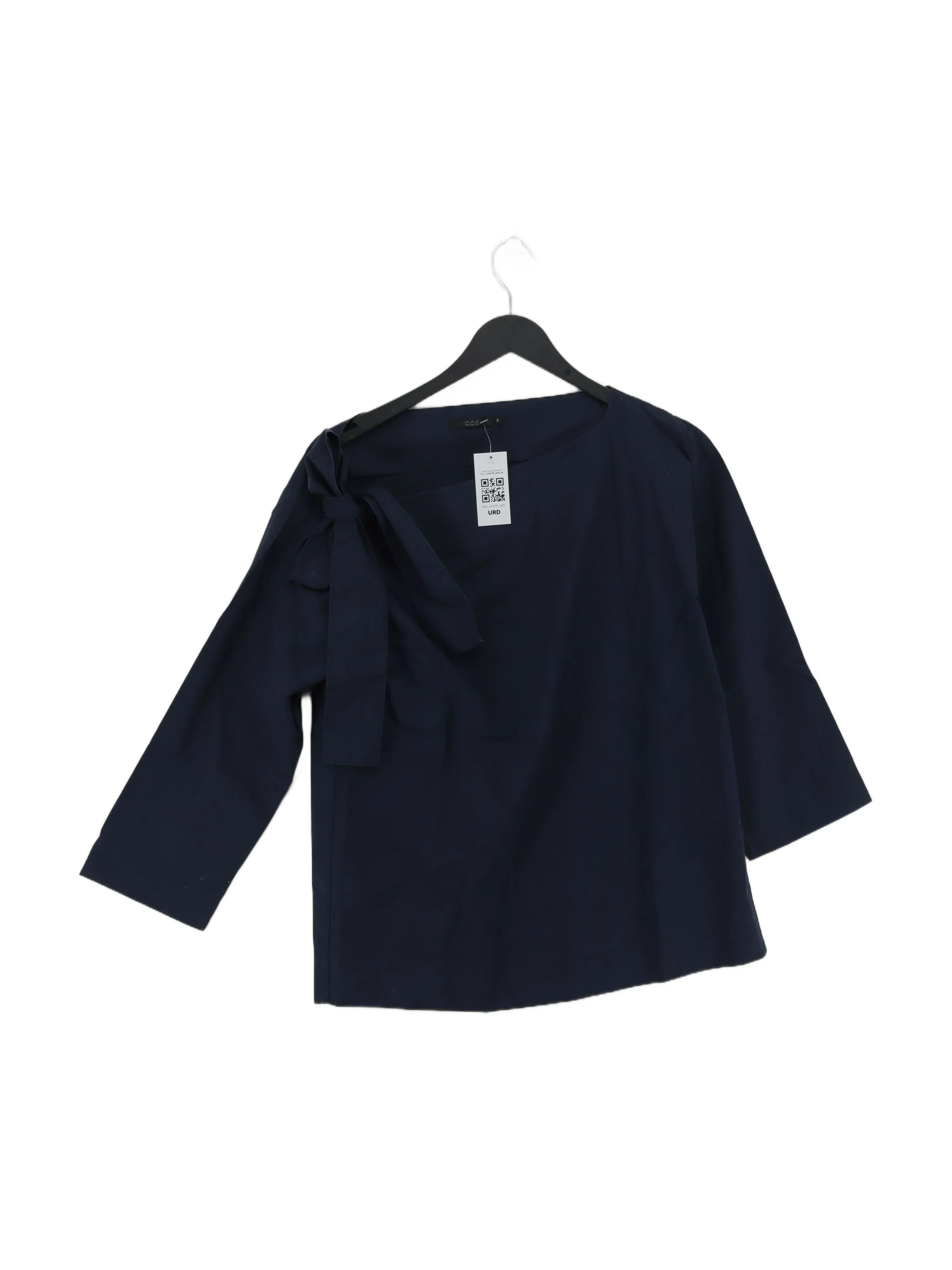 COS Women's Top UK 8 Blue 100% Cotton 3/4 Sleeve Round Neck Basic