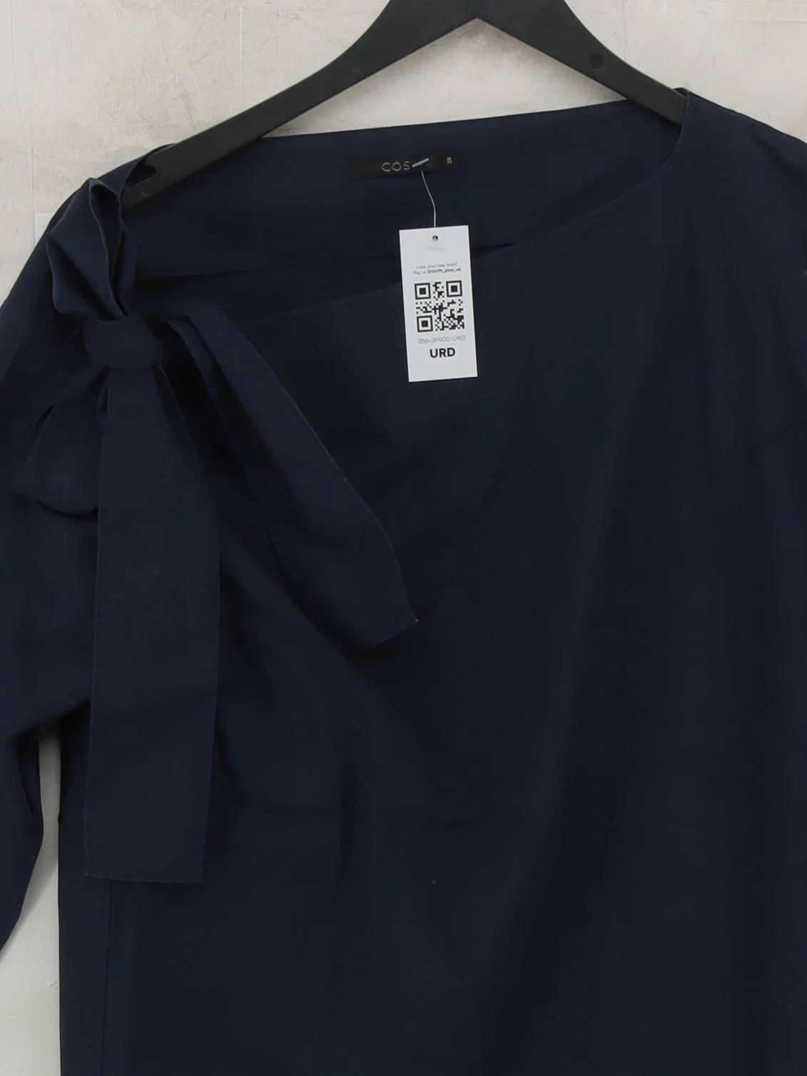 COS Women's Top UK 8 Blue 100% Cotton 3/4 Sleeve Round Neck Basic - Image 3
