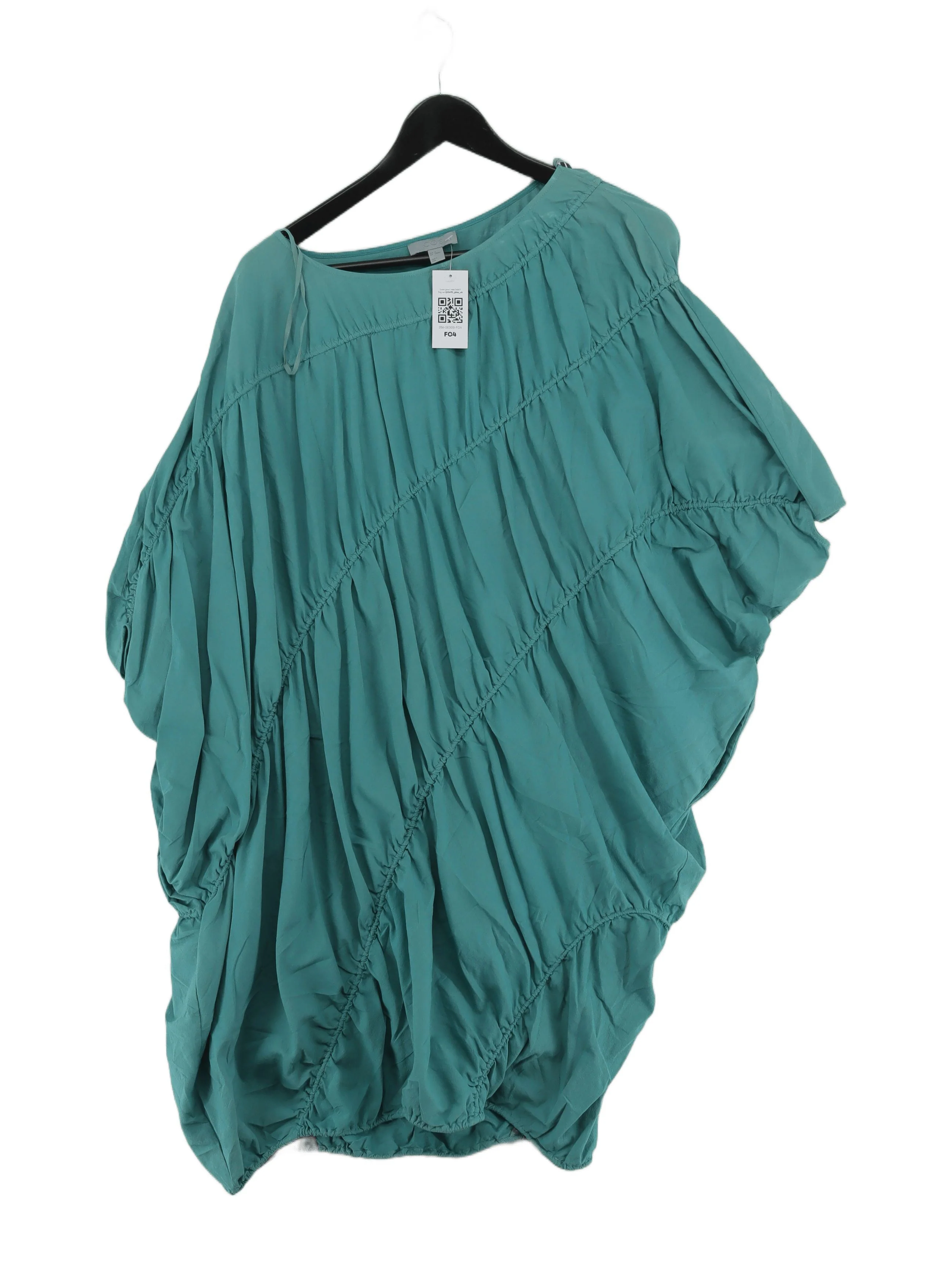 COS Women's Top UK 8 Green Cotton with Elastane Short Sleeve Round Neck Tunic