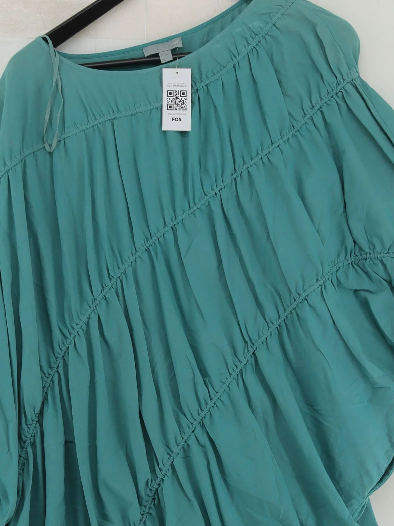 COS Women's Top UK 8 Green Cotton with Elastane Short Sleeve Round Neck Tunic - Image 3