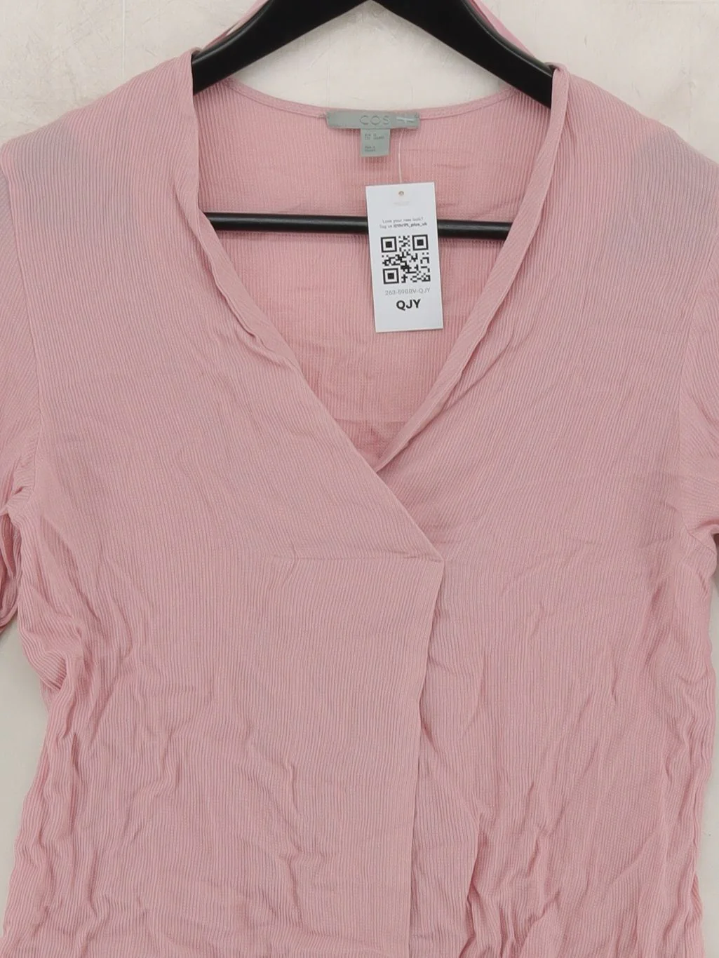 COS Women's Top UK 8 Pink 100% Other 3/4 Sleeve V-Neck Basic - Image 3