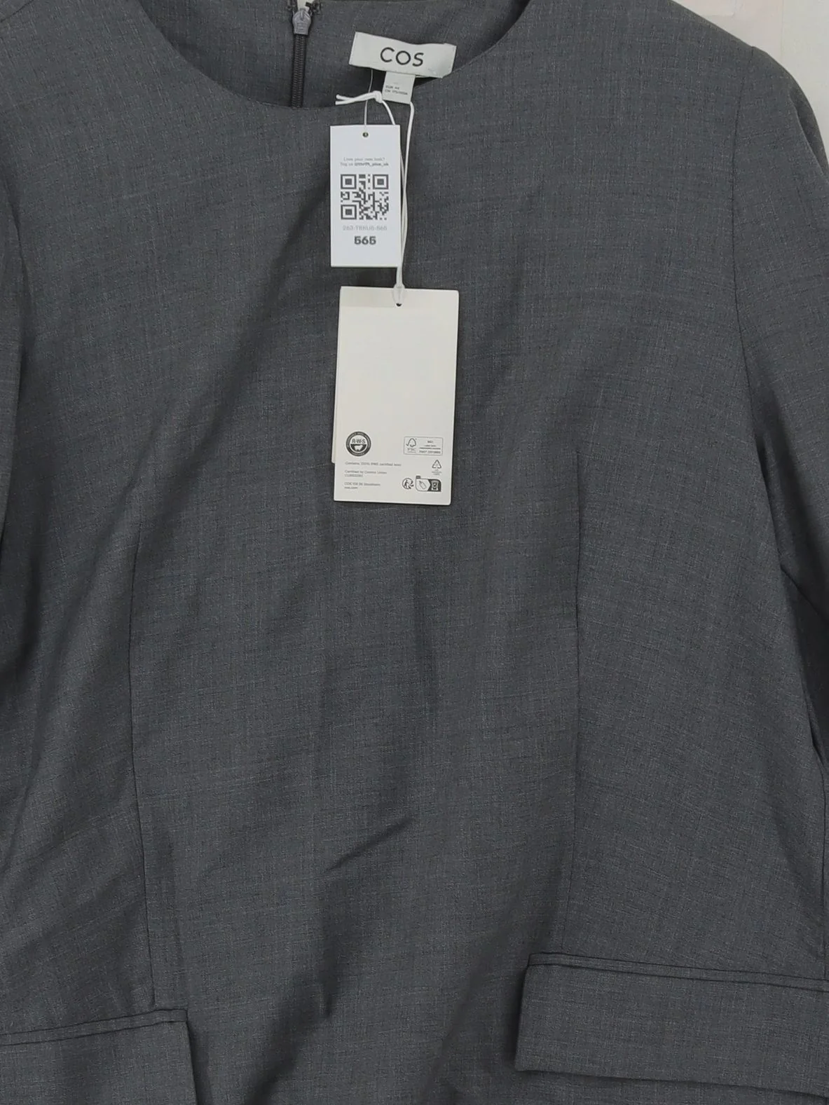 COS Women's Top XL Grey 100% Wool Long Sleeve Round Neck Basic New with tags - Image 3