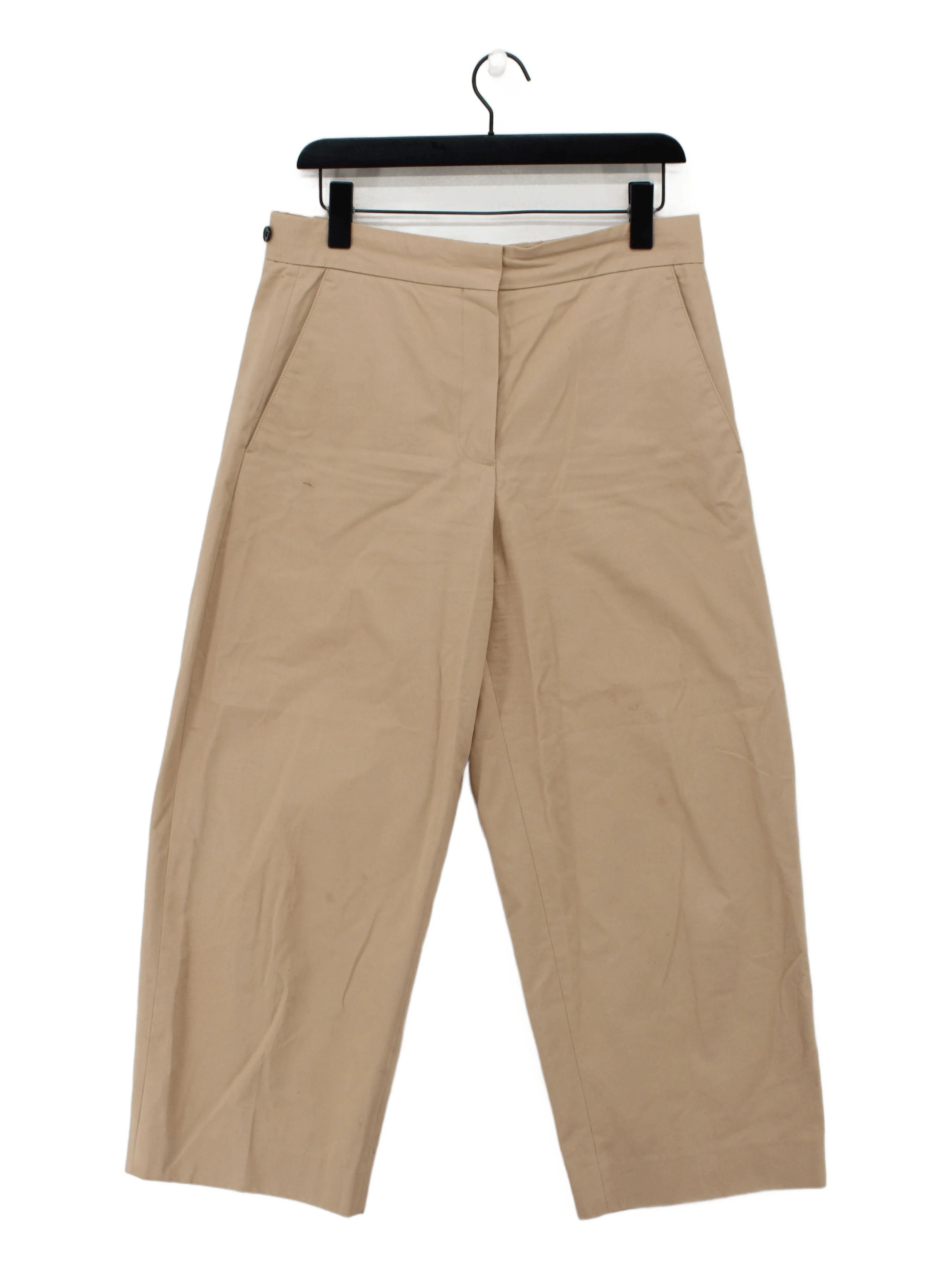 COS Women's Trousers UK 10 Tan 100% Cotton Wide-Leg Cropped