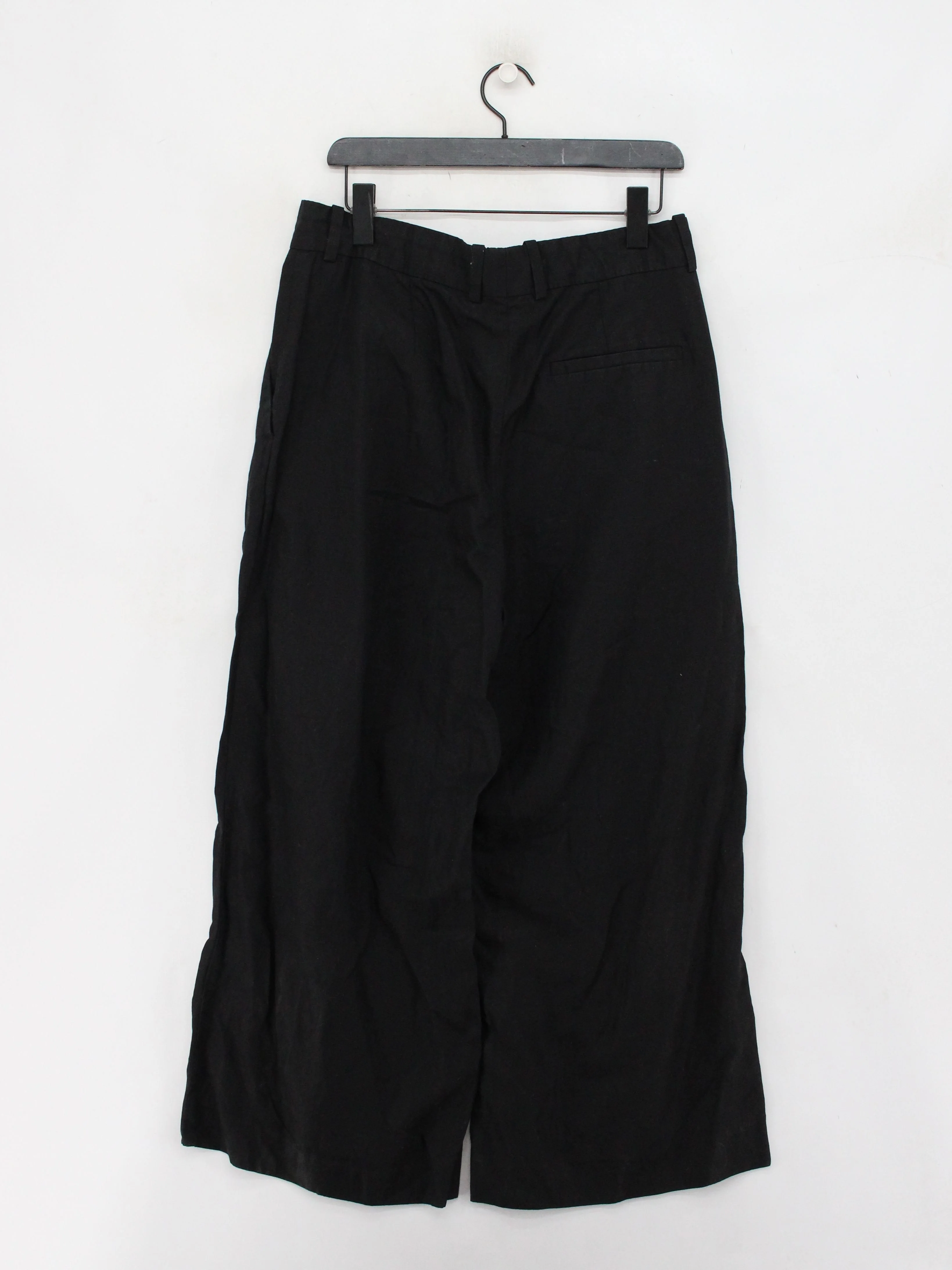 COS Women's Trousers UK 14 Black Lyocell Modal with Linen Wide-Leg Cropped - Image 2