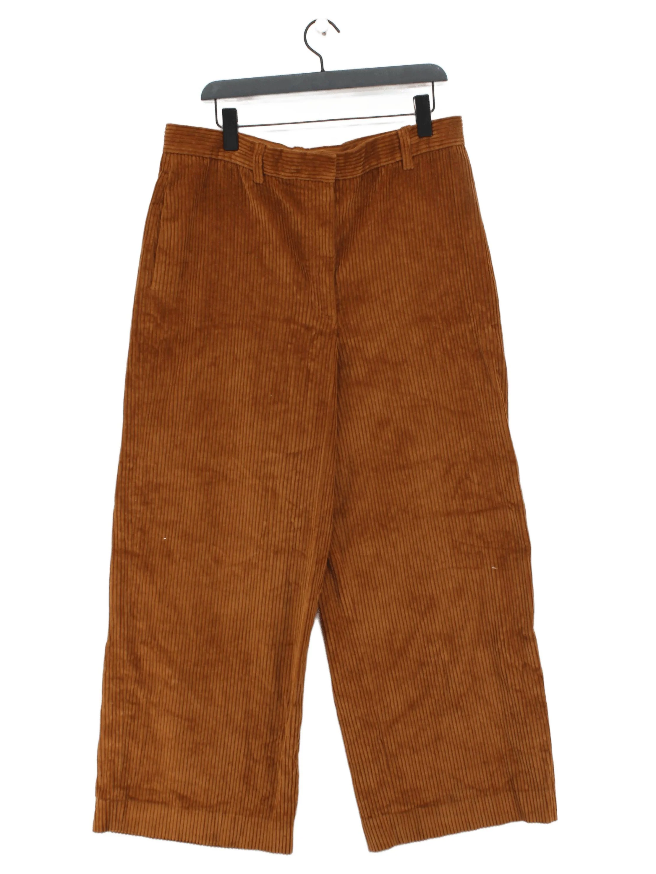 COS Women's Trousers UK 16 Brown Cotton with Polyester Wide-Leg Chino