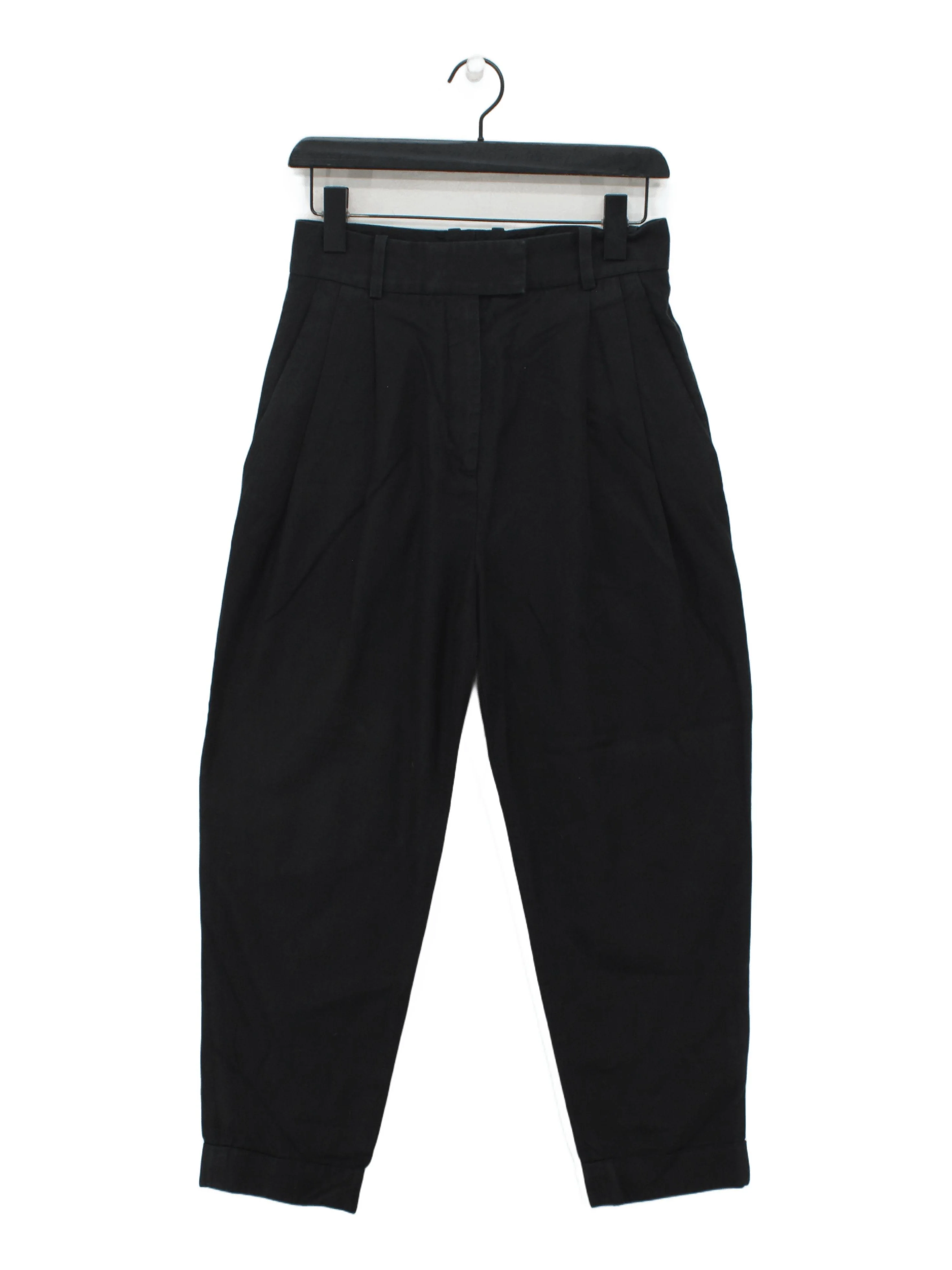 COS Women's Trousers UK 8 Black Cotton with Lyocell Modal Tapered Cropped