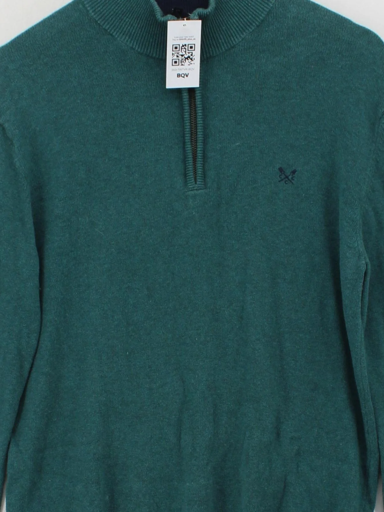 Crew Clothing Men's Jumper S Green Cotton with Cashmere Mock Neck Pullover - Image 3