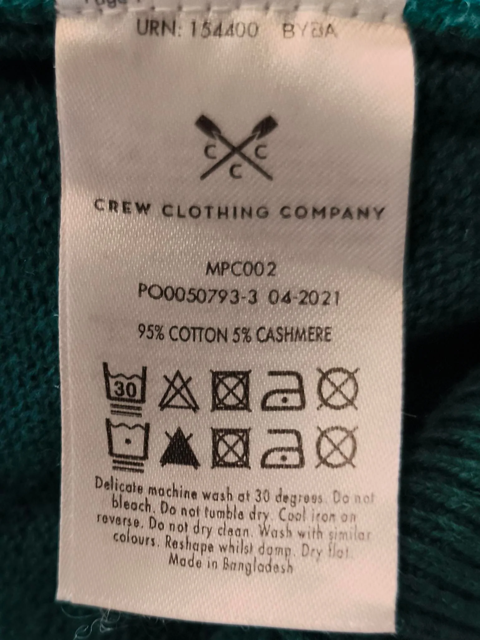 Crew Clothing Men's Jumper S Green Cotton with Cashmere Mock Neck Pullover - Image 6