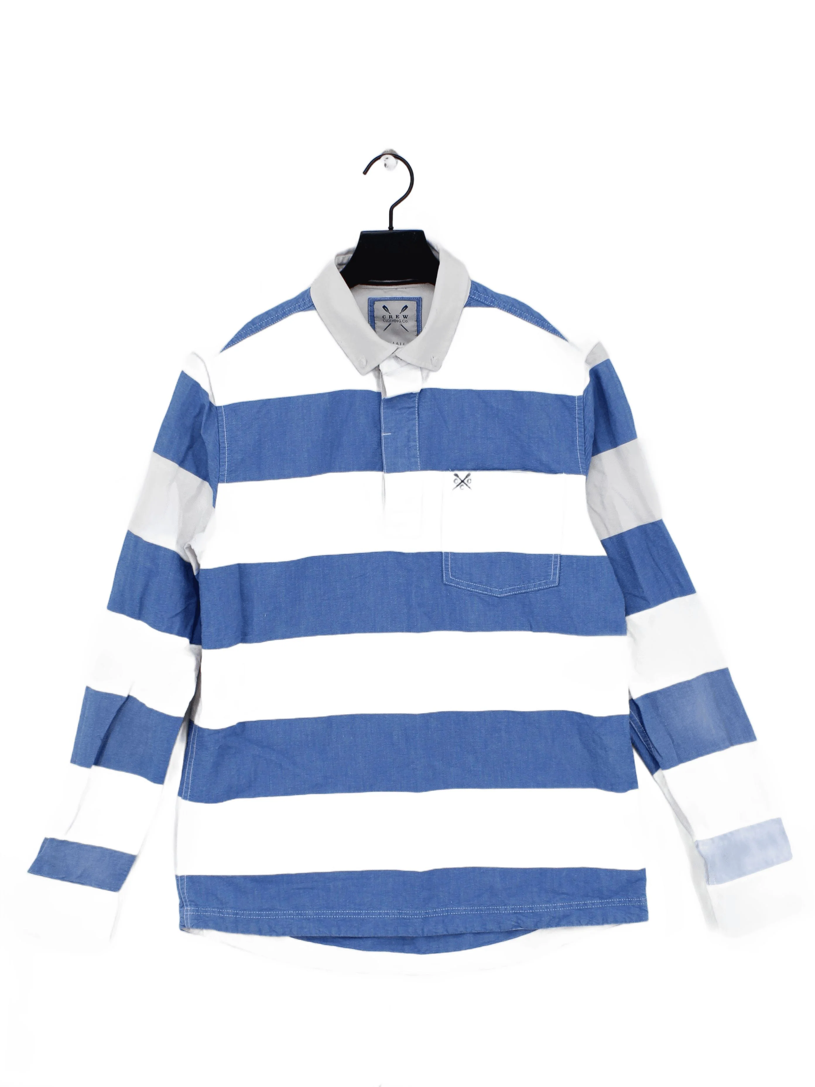 Crew Clothing Men's Polo S Blue Striped 100% Cotton Basic