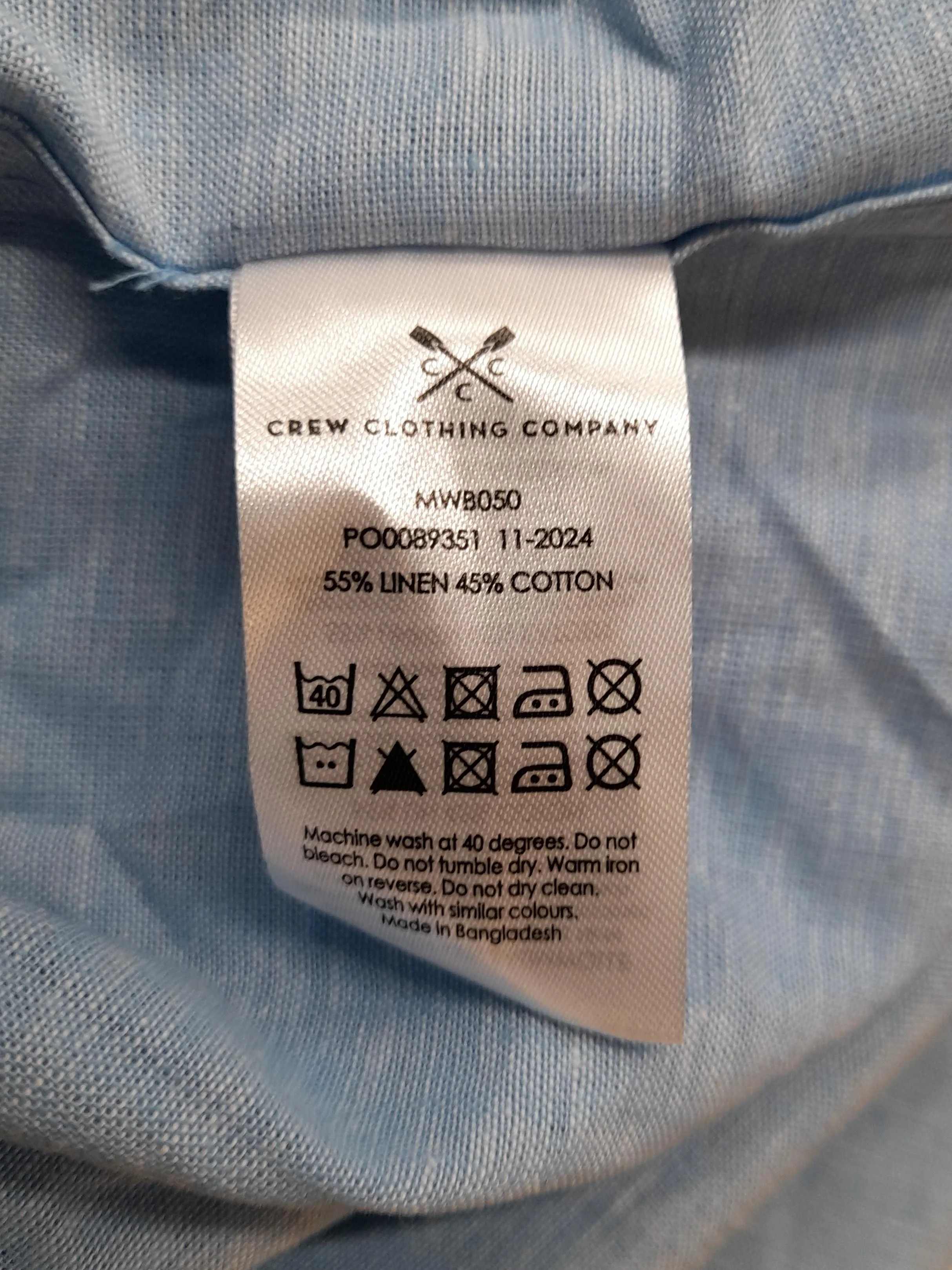 Crew Clothing Men's Shirt XXL Blue Linen with Cotton Basic - Image 6