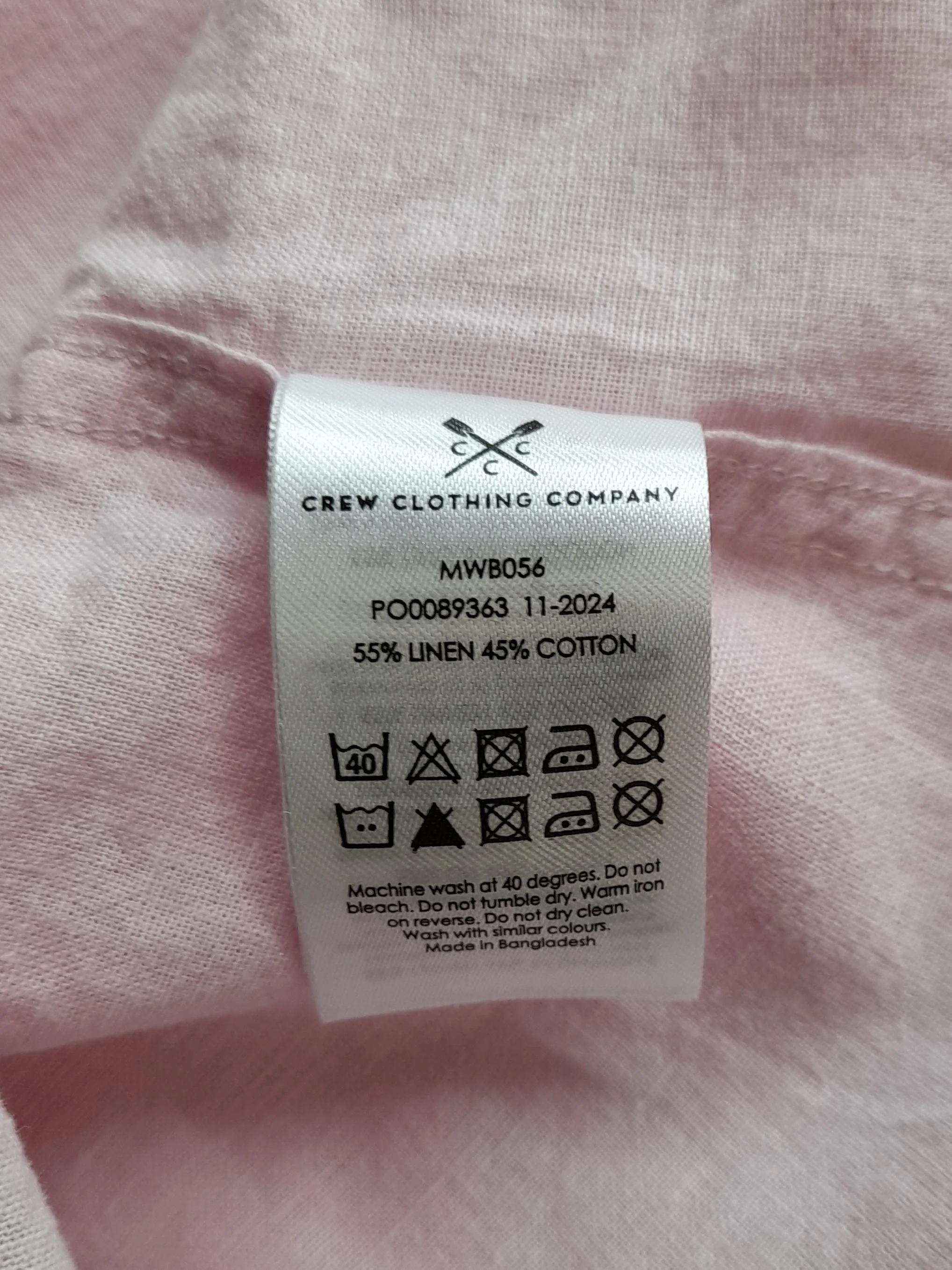 Crew Clothing Men's Shirt XXL Pink Linen with Cotton Basic - Image 6