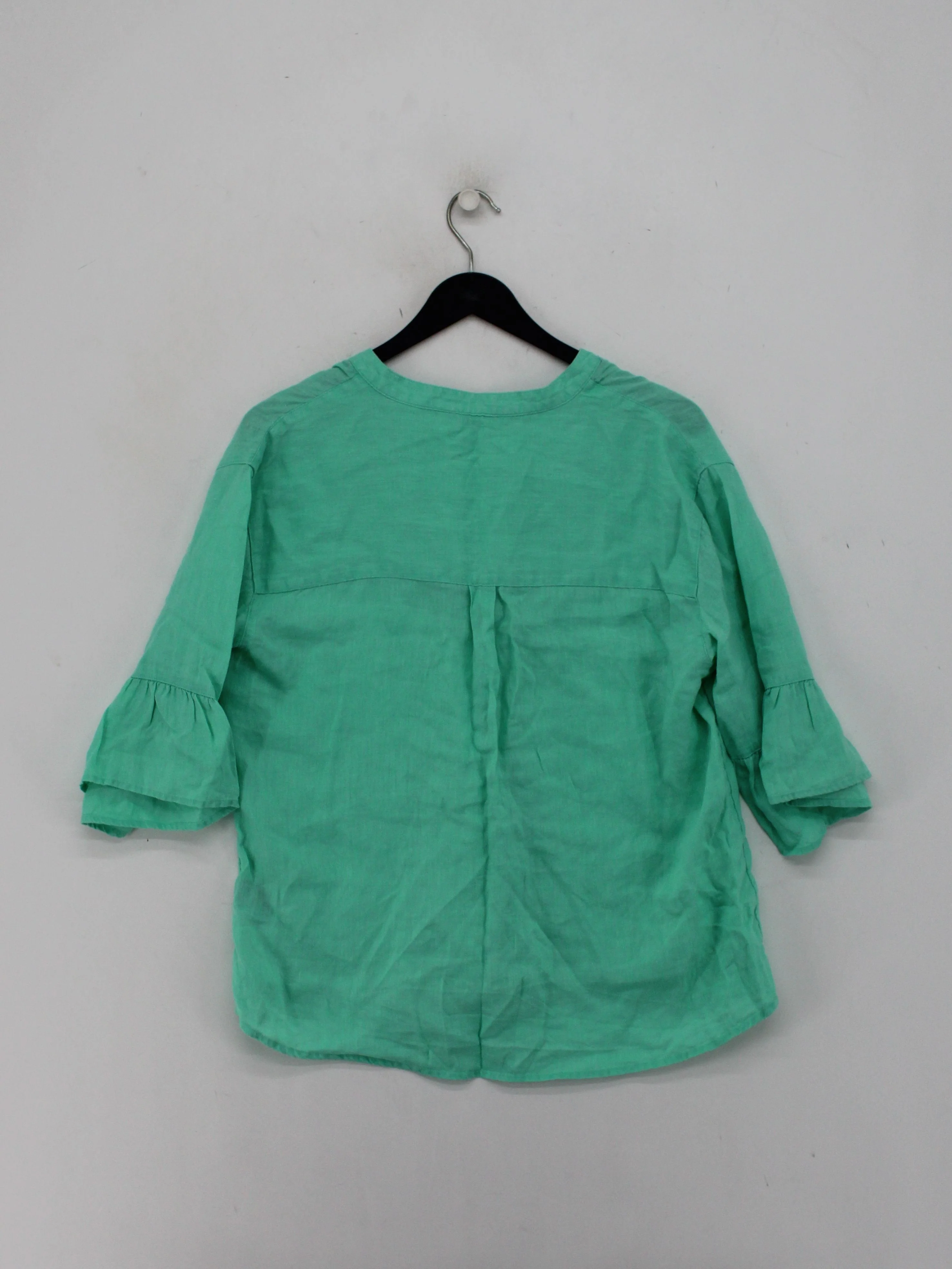 Crew Clothing Women's Blouse UK 12 Green 100% Linen 3/4 Sleeve V-Neck Basic - Image 2