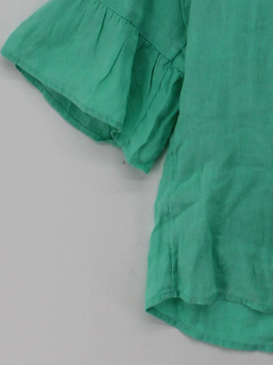 Crew Clothing Women's Blouse UK 12 Green 100% Linen 3/4 Sleeve V-Neck Basic - Image 4