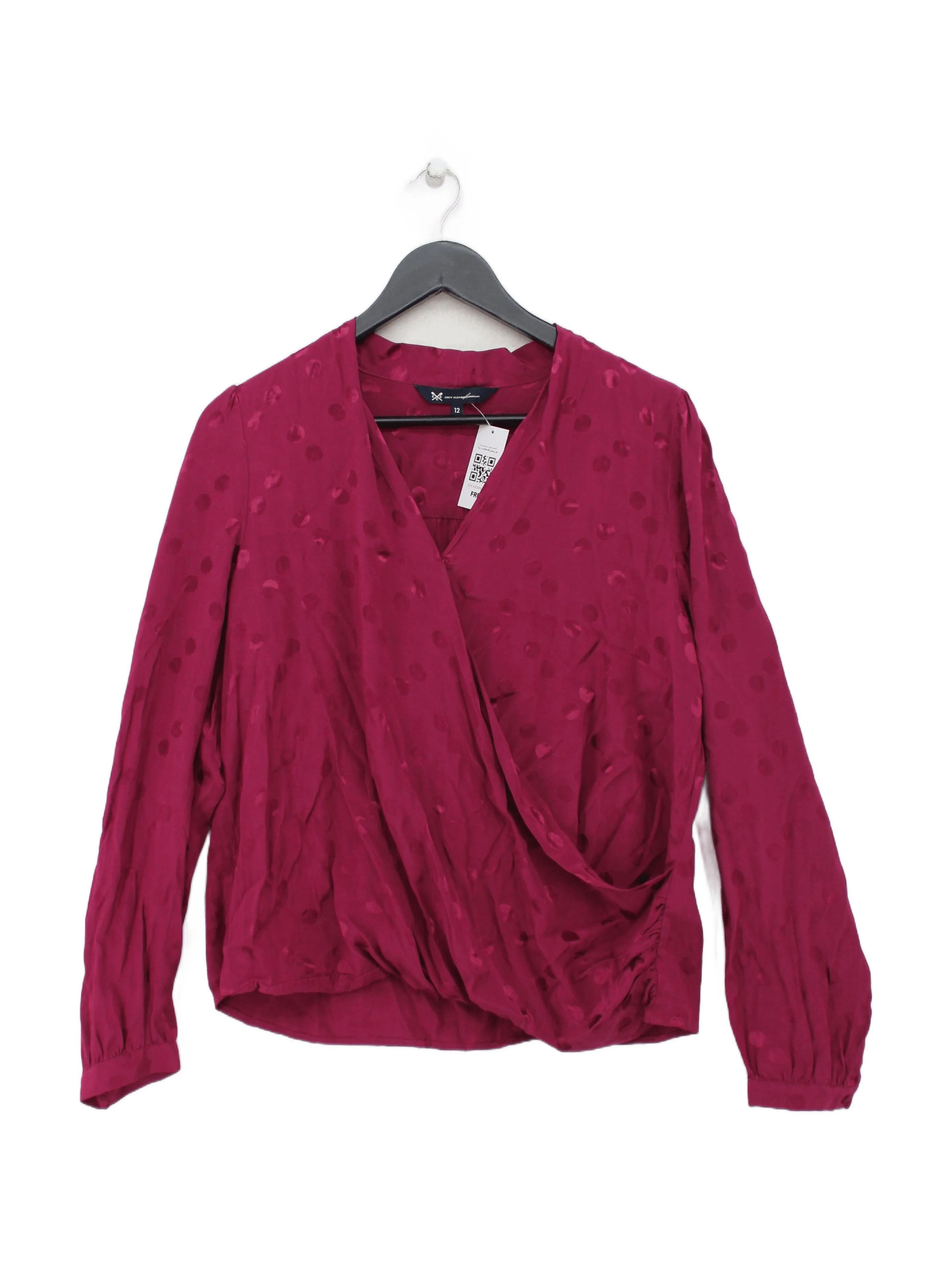 Crew Clothing Women's Blouse UK 12 Red 100% Viscose Long Sleeve V-Neck Basic