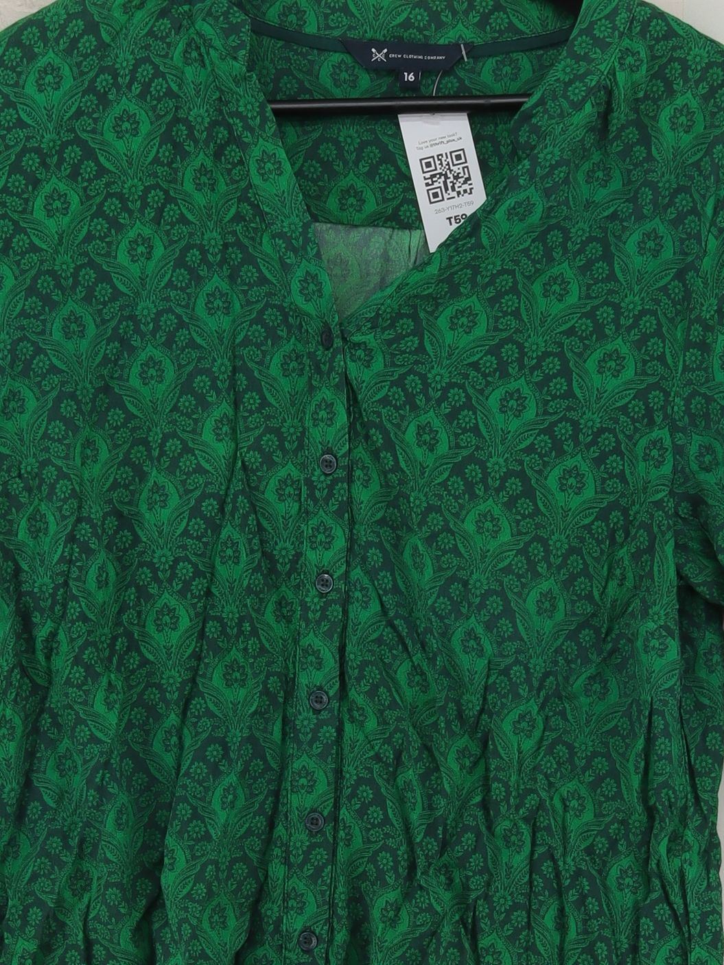 Crew Clothing Women's Blouse UK 16 Green 100% Viscose Long Sleeve V-Neck Basic - Image 3