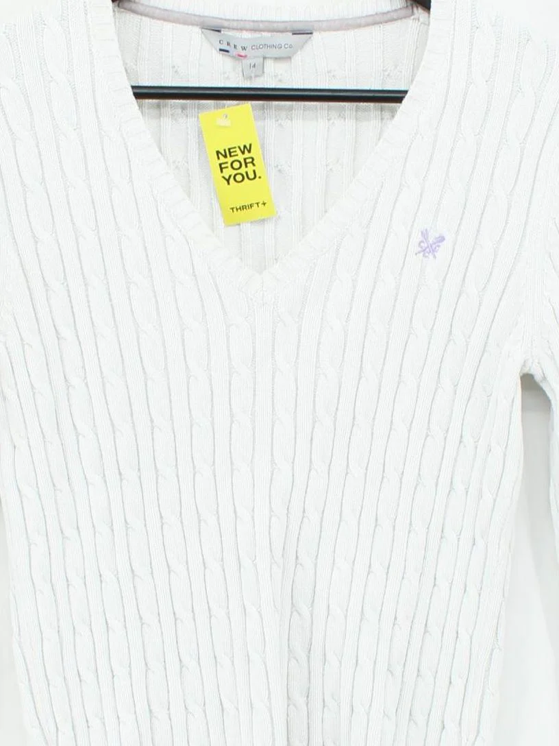 Crew Clothing Women's Jumper L White 100% Wool V-Neck Pullover - Image 3