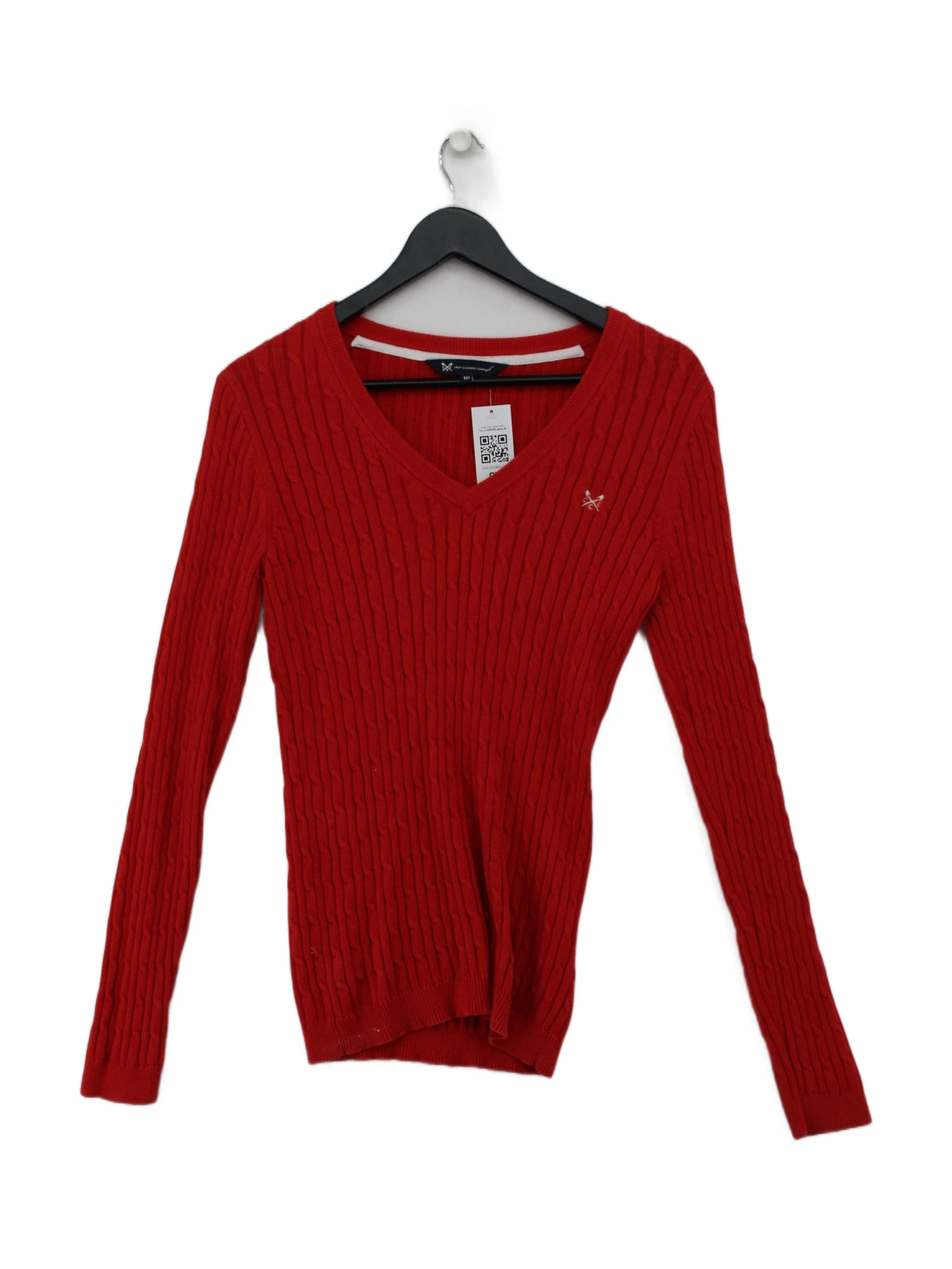 Crew Clothing Women's Jumper UK 10 Red Cotton with Cashmere V-Neck Pullover