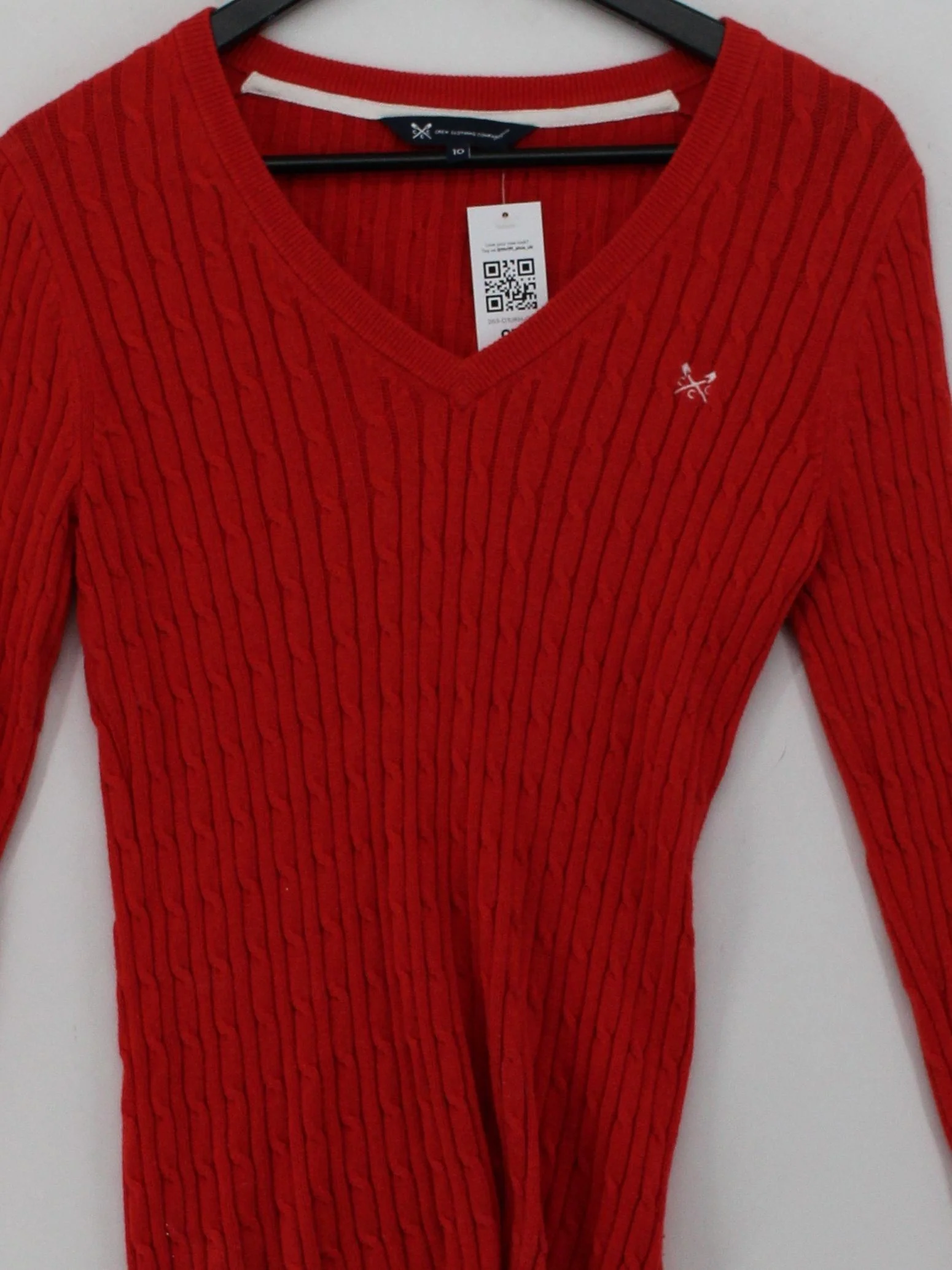 Crew Clothing Women's Jumper UK 10 Red Cotton with Cashmere V-Neck Pullover - Image 3