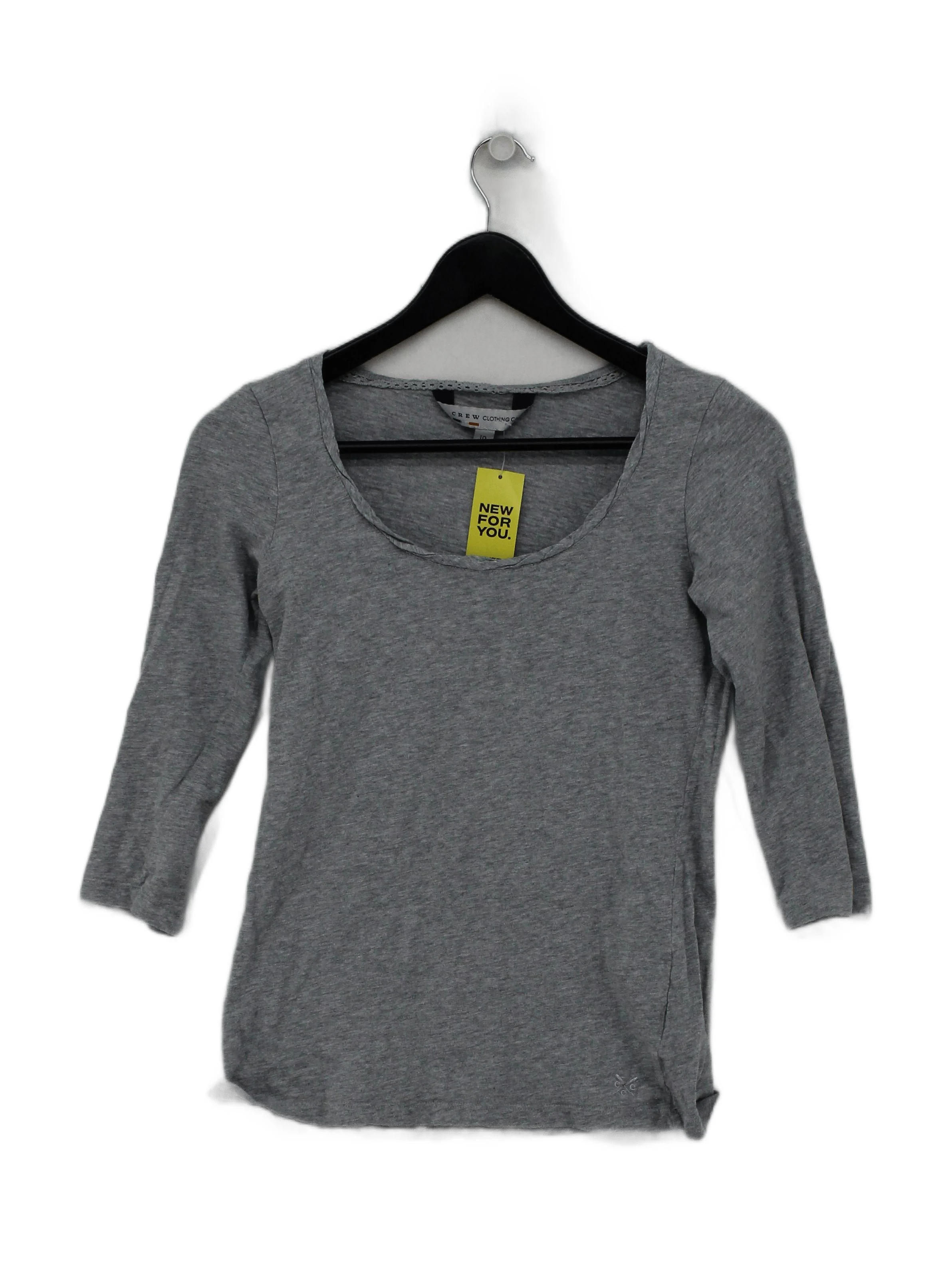 Crew Clothing Women's Top S Grey 100% Cotton 3/4 Sleeve Round Neck Basic