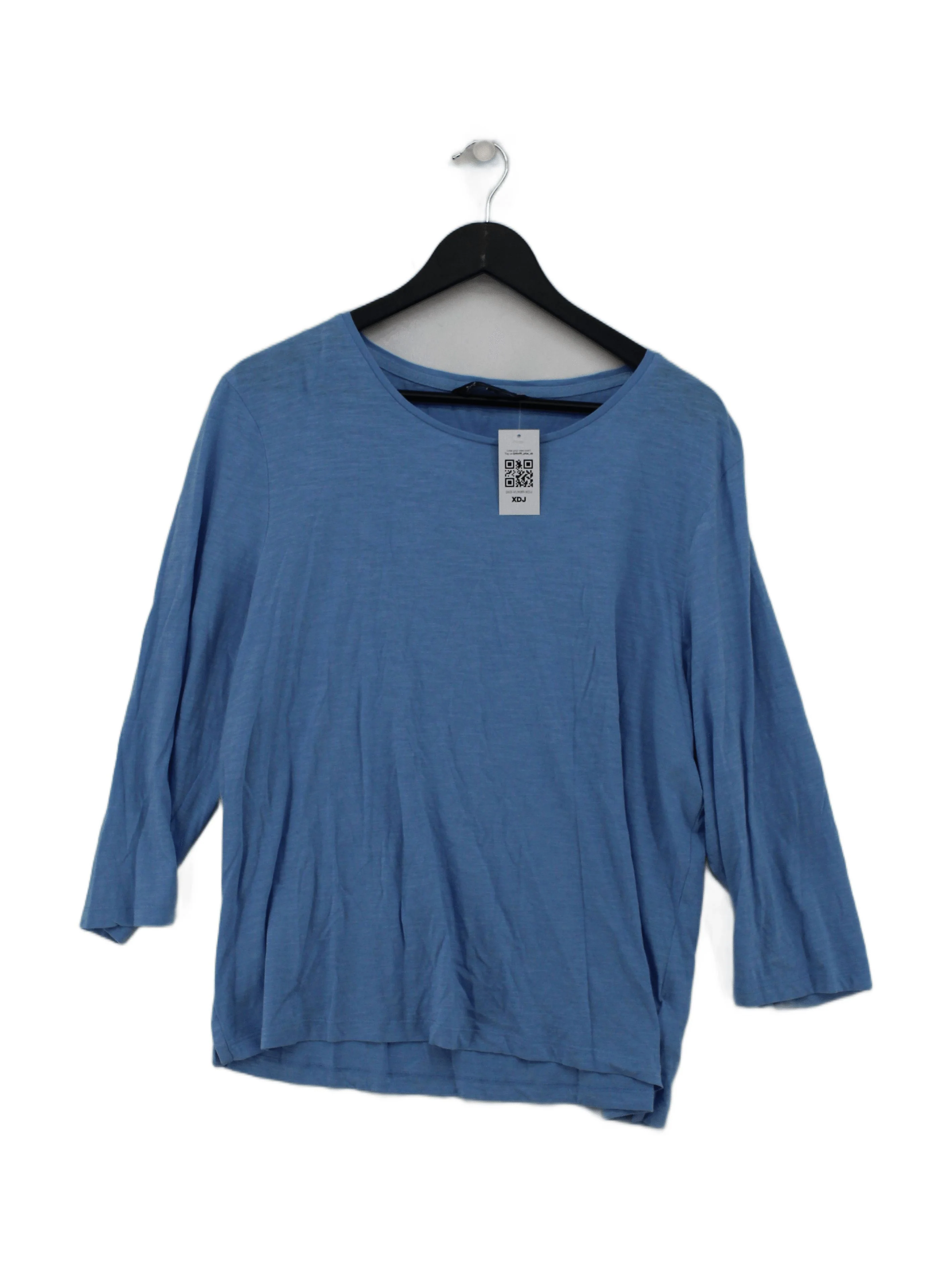 Crew Clothing Women's Top UK 18 Blue 100% Cotton 3/4 Sleeve Round Neck Basic