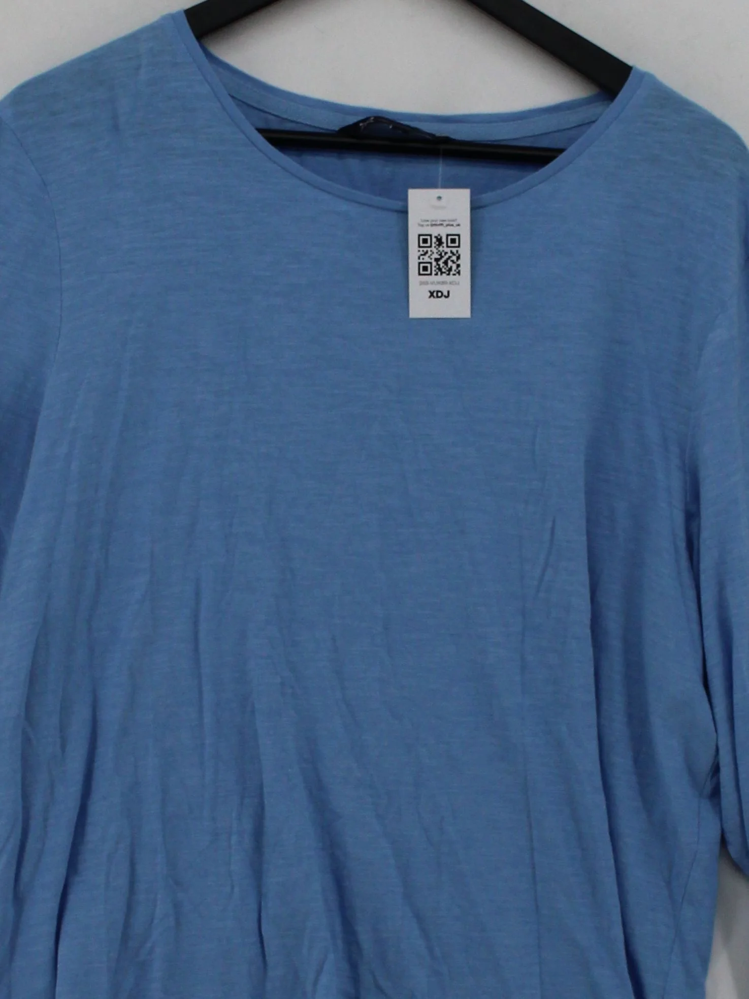 Crew Clothing Women's Top UK 18 Blue 100% Cotton 3/4 Sleeve Round Neck Basic - Image 3