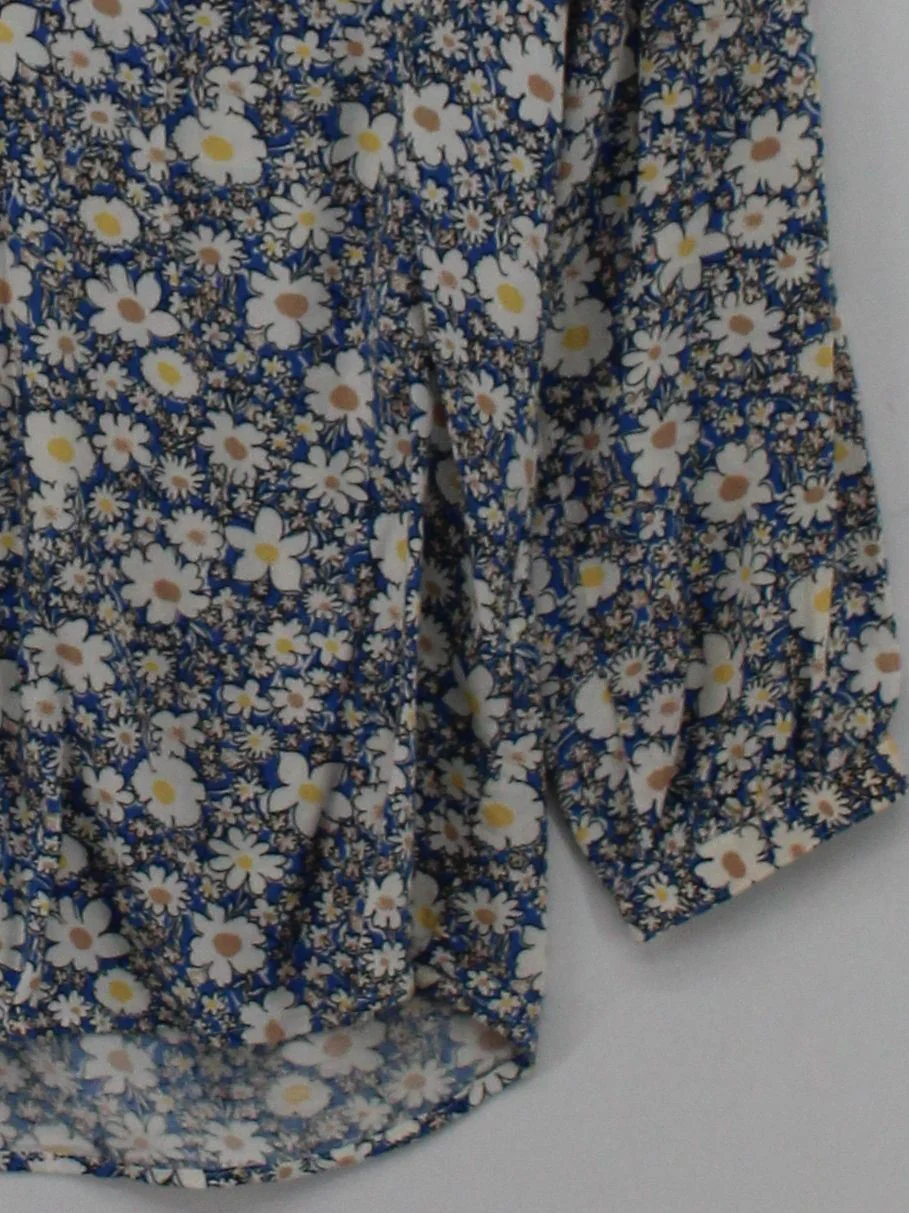 Crew Clothing Women's Top UK 8 Blue Floral 100% Viscose 3/4 Sleeve V-Neck Basic - Image 4