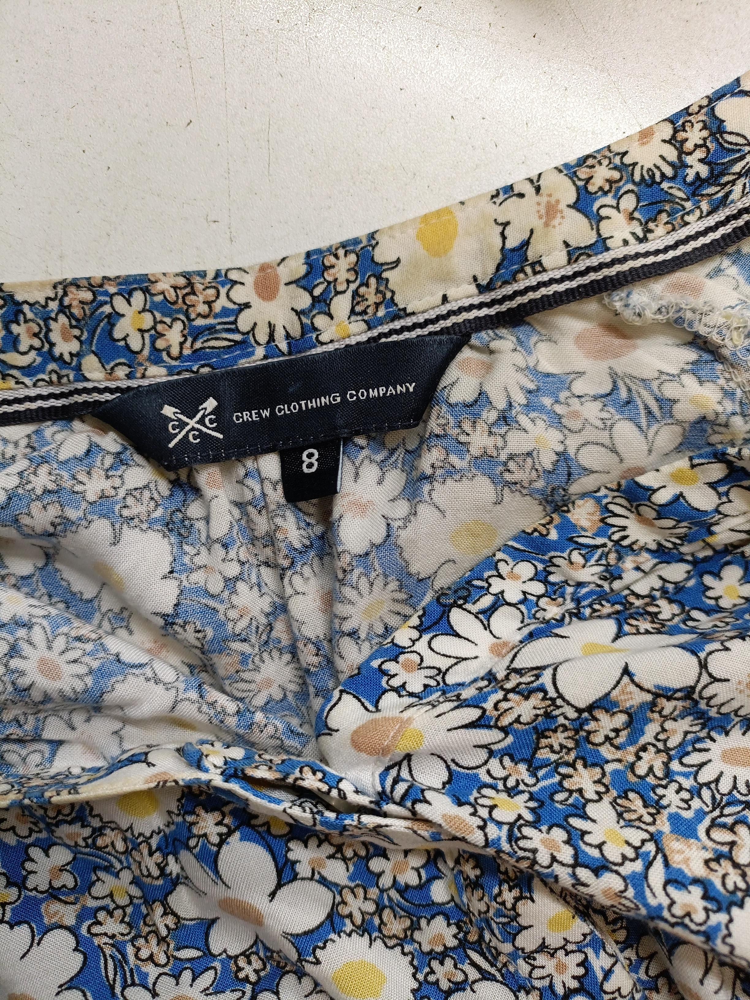 Crew Clothing Women's Top UK 8 Blue Floral 100% Viscose 3/4 Sleeve V-Neck Basic - Image 5