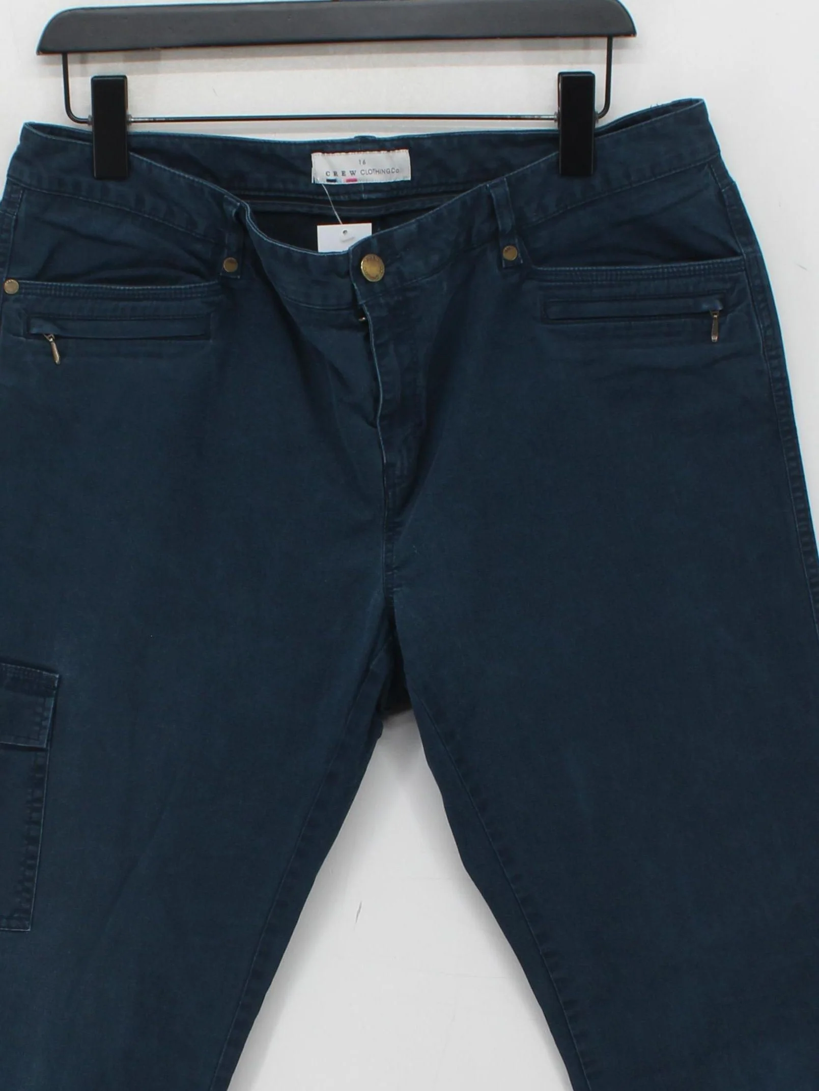 Crew Clothing Women's Trousers UK 16 Blue Cotton with Elastane Straight Cargo - Image 3