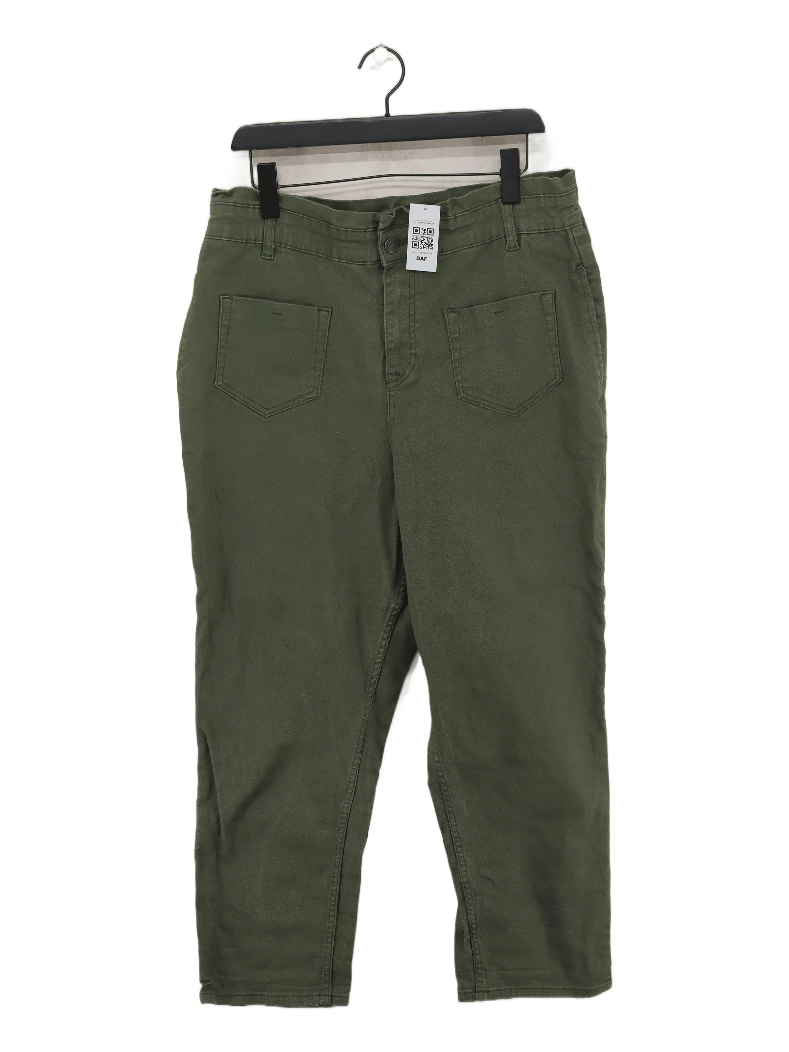 Crew Clothing Women's Trousers UK 16 Green Cotton with Elastane Straight Cropped