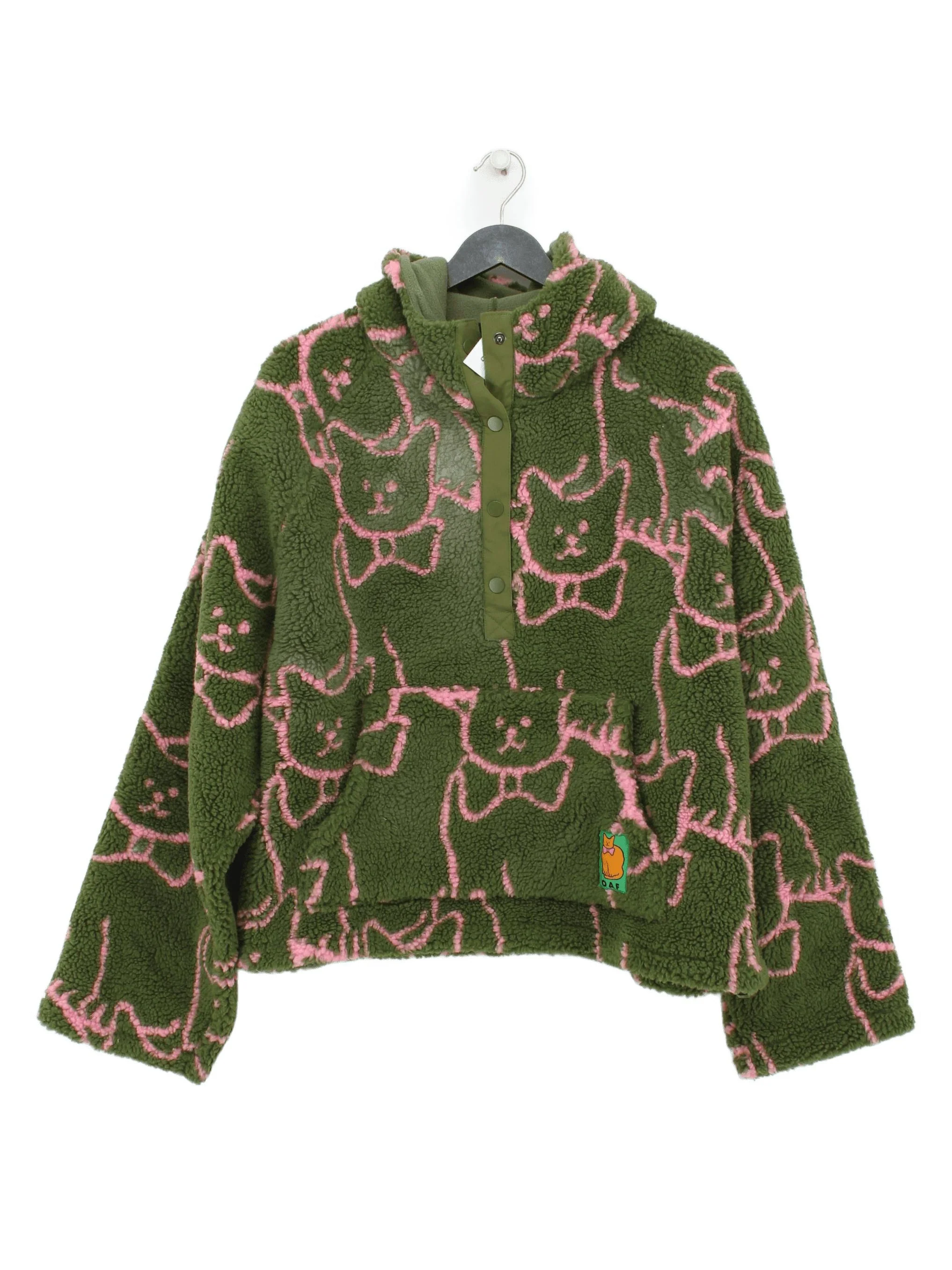 Criminal Damage Women's Hoodie M Green Animal Print 100% Polyester Pullover
