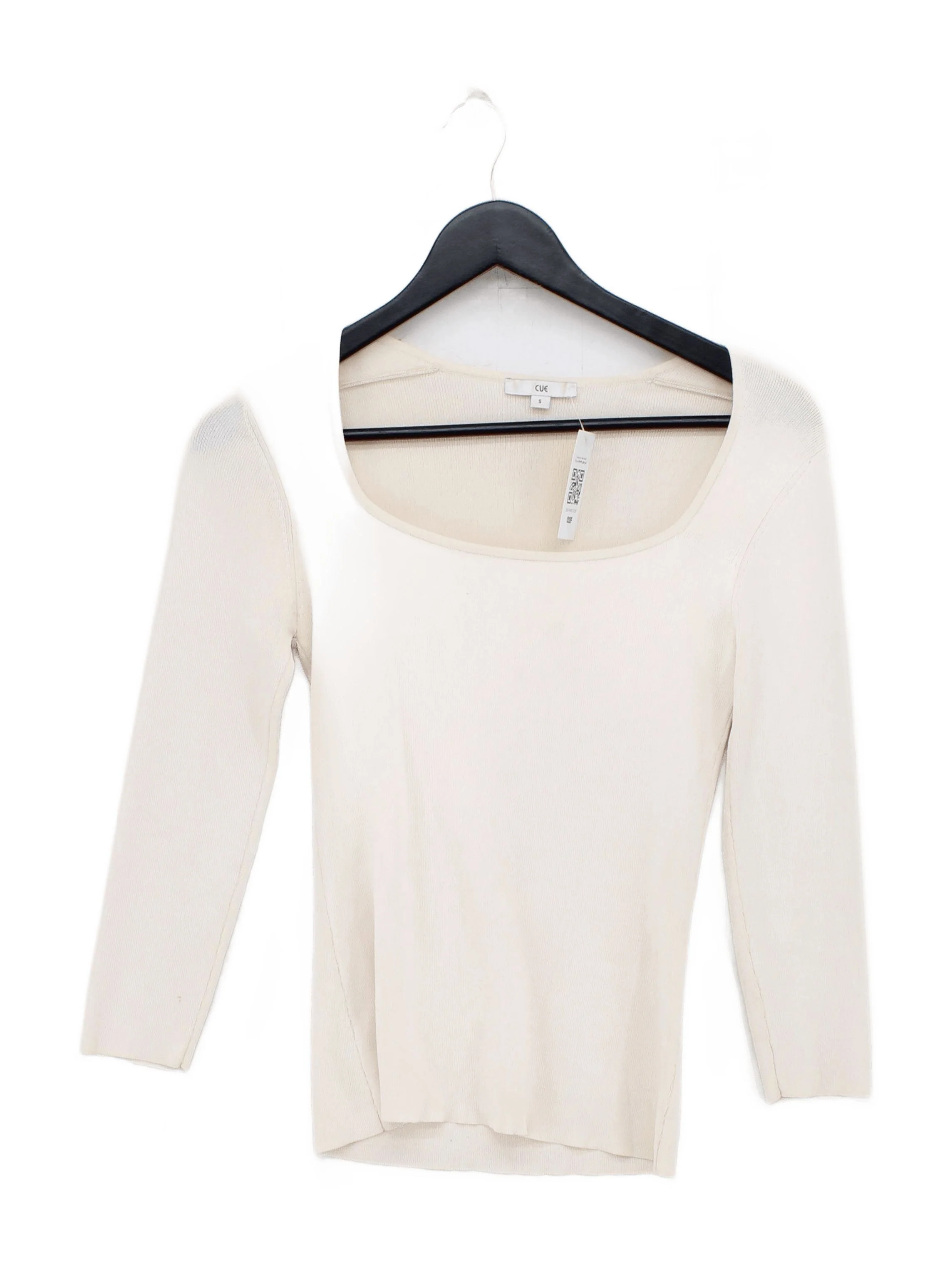 Cue Women's Top S Cream Viscose with Nylon 3/4 Sleeve Square Neck Basic