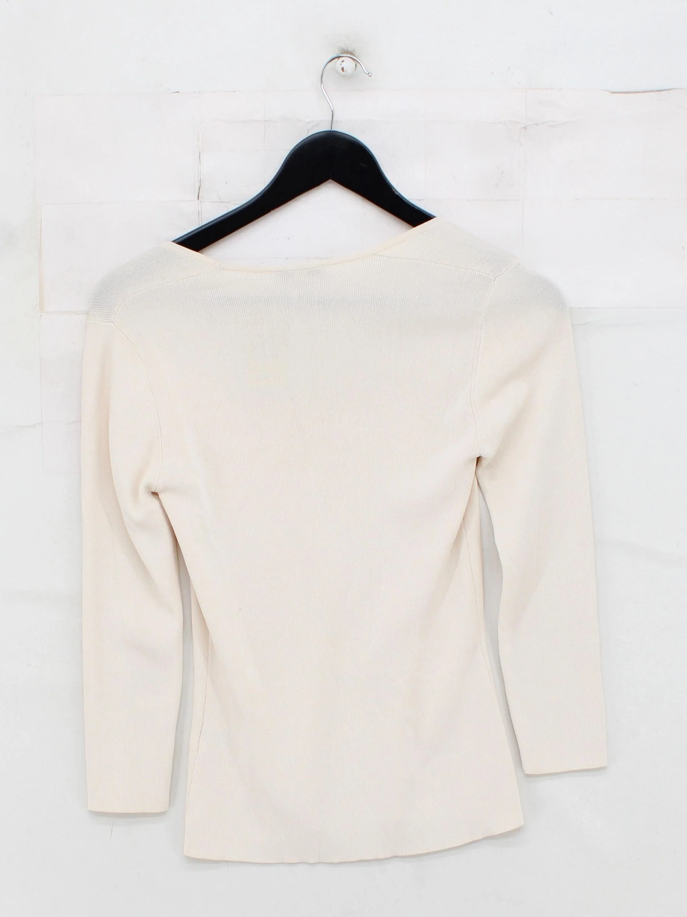 Cue Women's Top S Cream Viscose with Nylon 3/4 Sleeve Square Neck Basic - Image 2