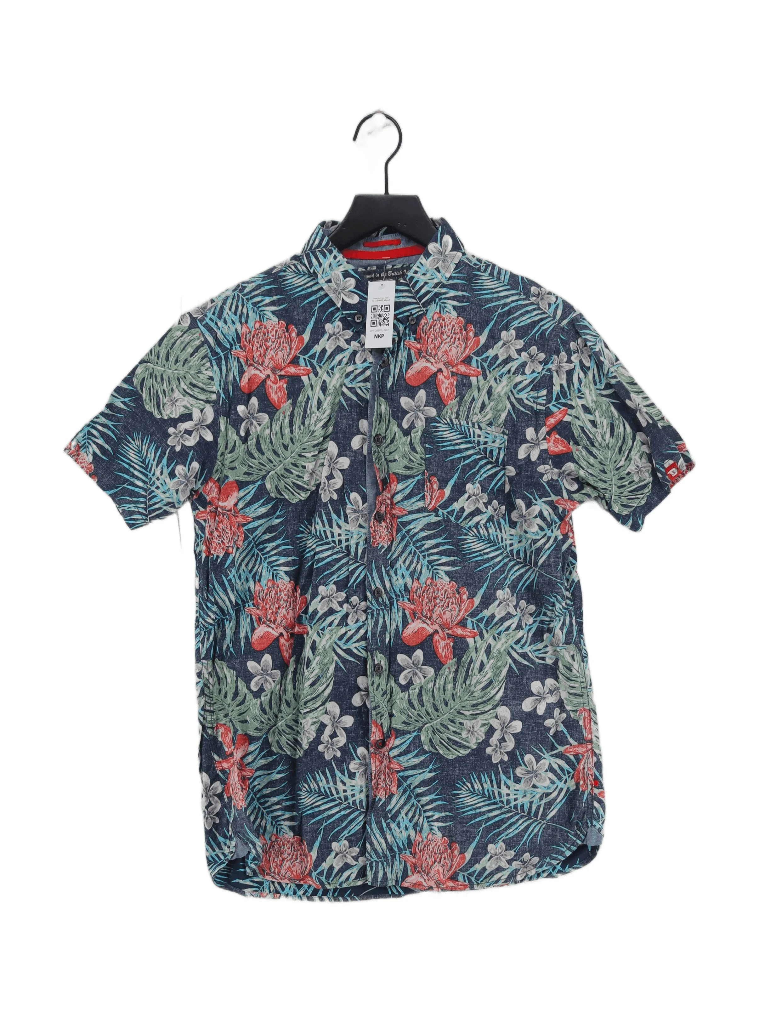 D555 Men's Shirt L Blue Floral 100% Cotton Basic